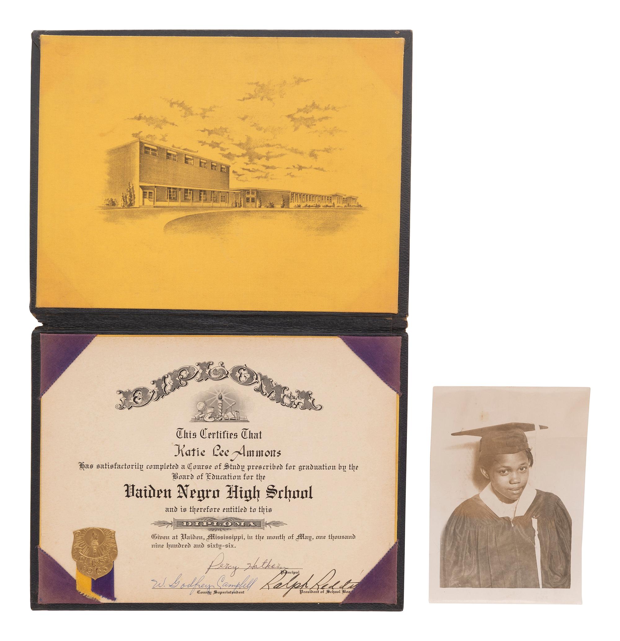 [EDUCATION] 1966 diploma for Black female graduate [ With: ] Yearbook from Charlie Parker's alma mater