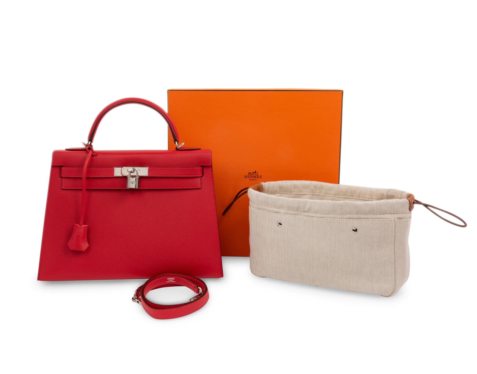 Red Hermès Epsom Leather Kelly 32 with Strap, 2014