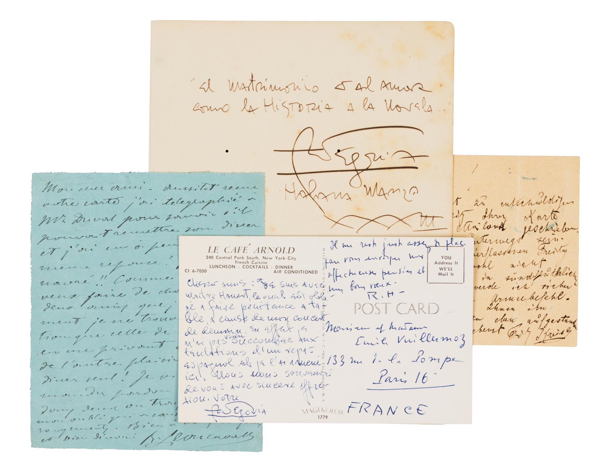 [MUSICIANS AND PERFORMERS]. A group of 4 manuscripts by musicians and performers.