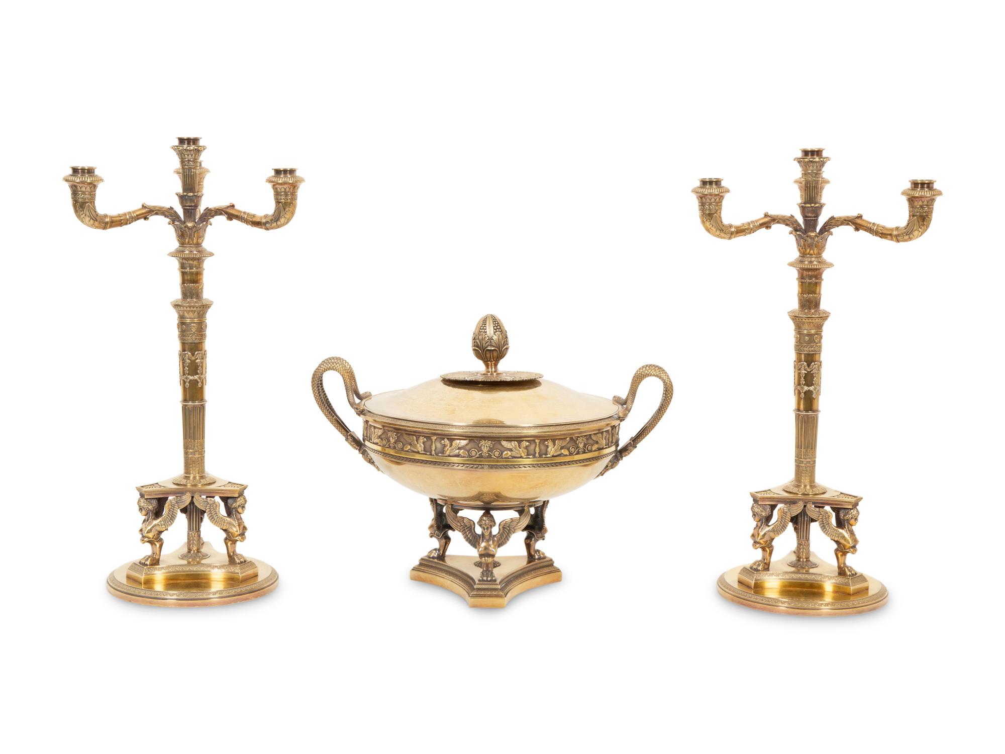 A French Parcel Gilt Silver Three-Piece Table Garniture
