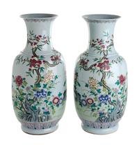 A Pair of Chinese Famille Rose Porcelain Vases Height 18 1/4 inches. — 20TH CENTURY