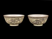 A Pair of Chinese Grisaille Enameled Porcelain Bowls
