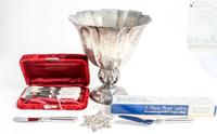 A Group of Silver and Silver-Plate Table Articles, various makers, comprising a Tiffany & Co. silver handled cheese knife and server, a