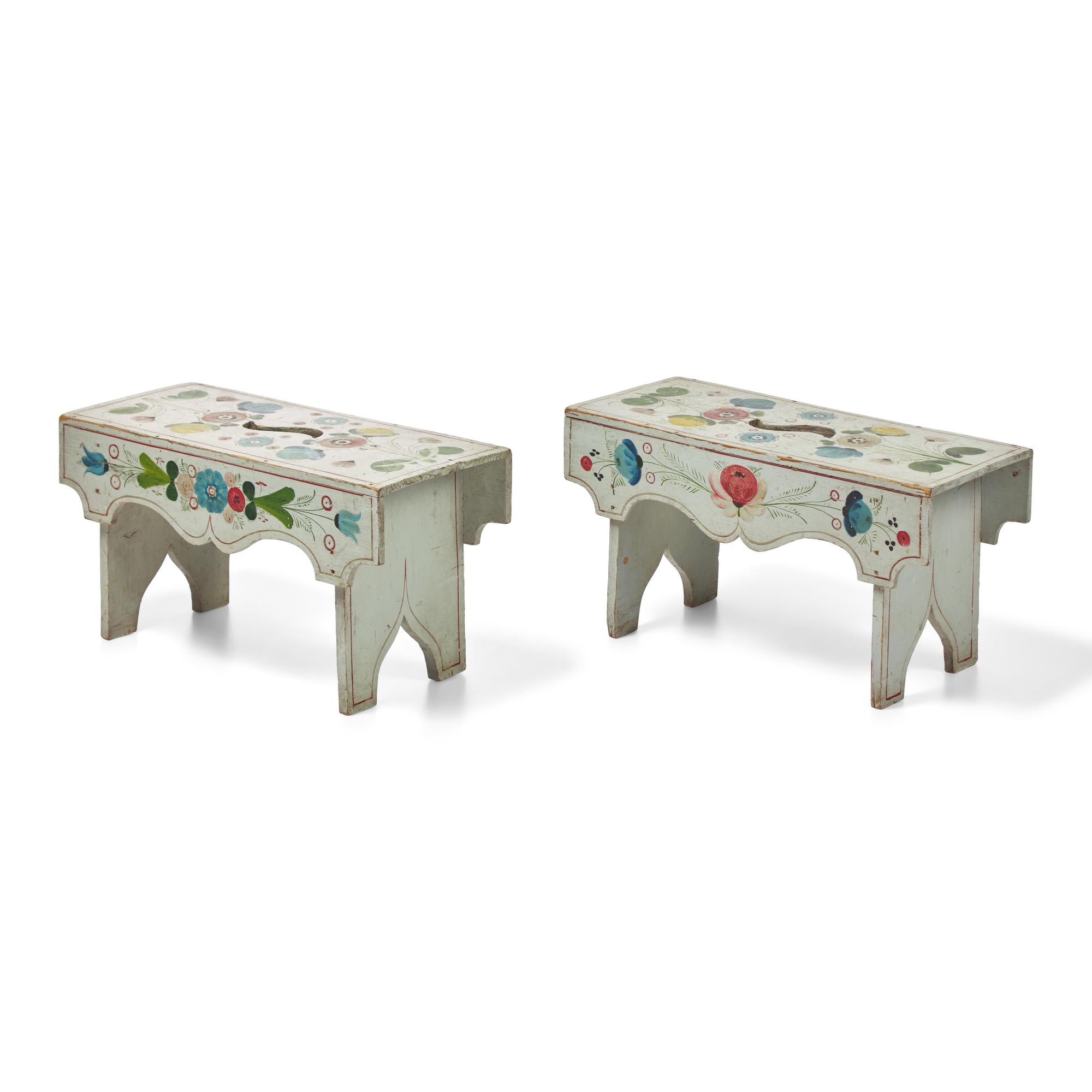 A Pair of Paint-Decorated Stools
