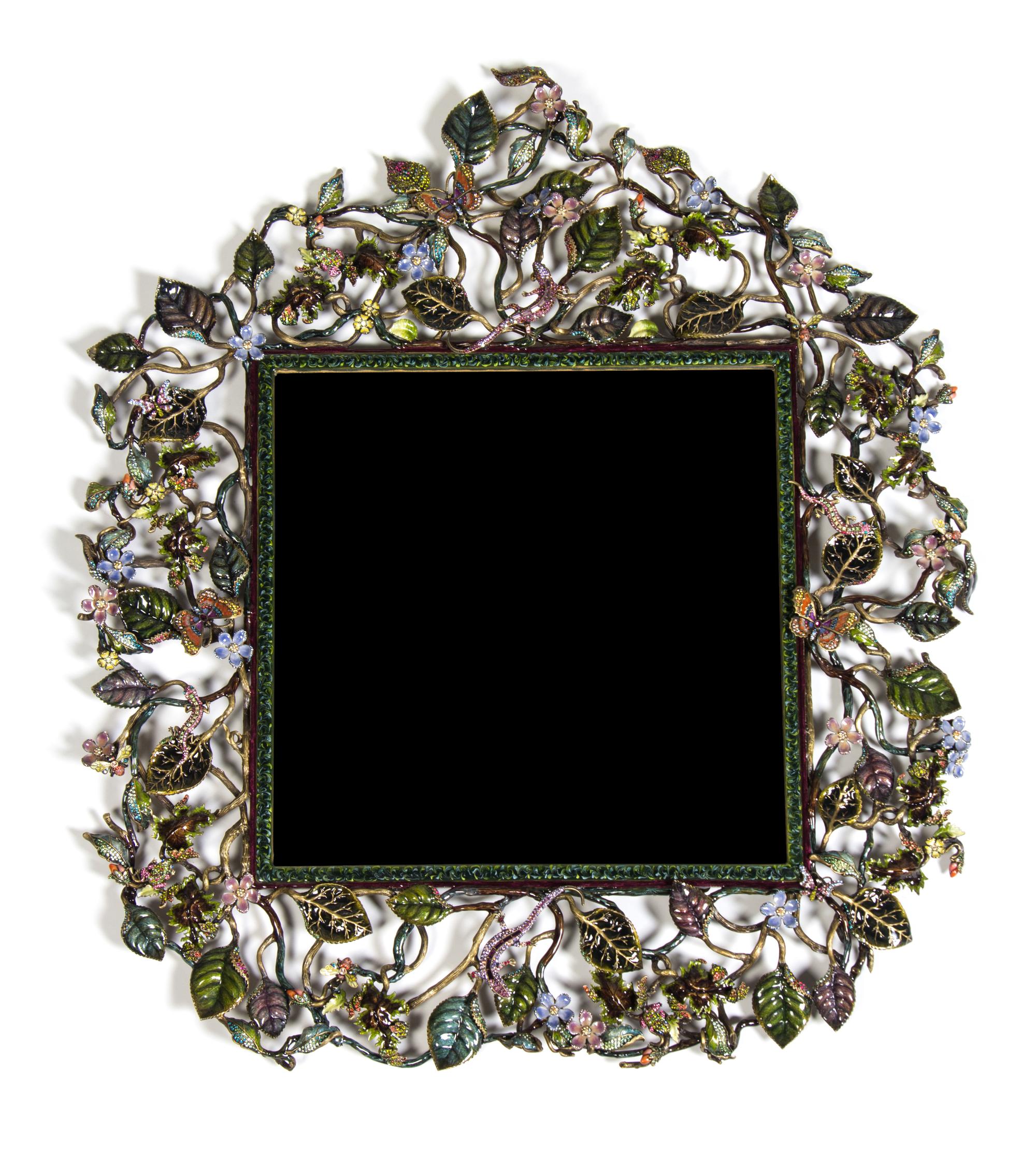 An Enameled and Gemstone Mirror Height 31 inches. — JAY STRONGWATER (AMERICAN, B. 1960)