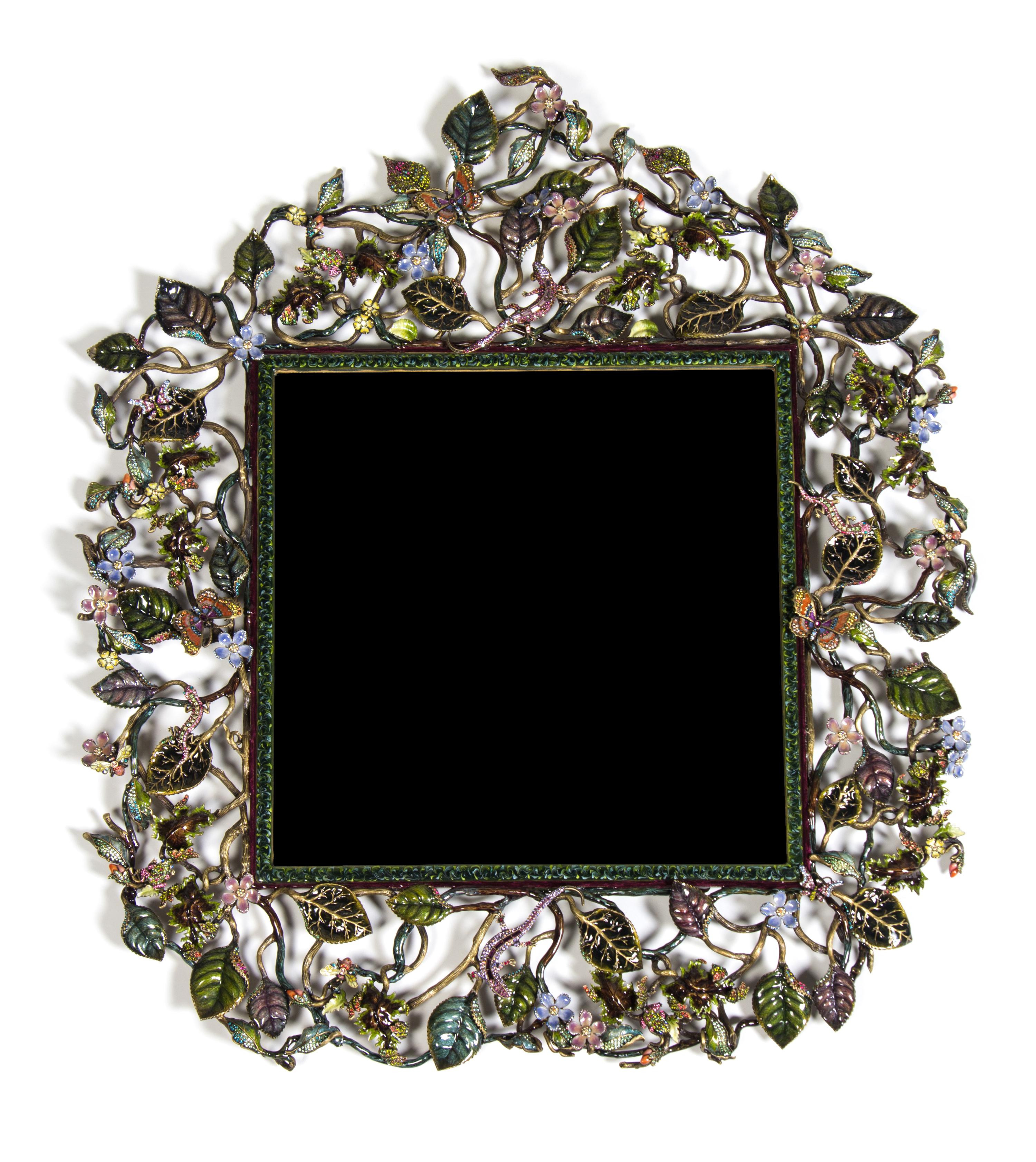 An Enameled and Gemstone Mirror Height 31 inches. — JAY STRONGWATER (AMERICAN, B. 1960)