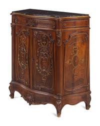 An Italian Carved Walnut Marble-Top Cabinet in the Louis XV Taste