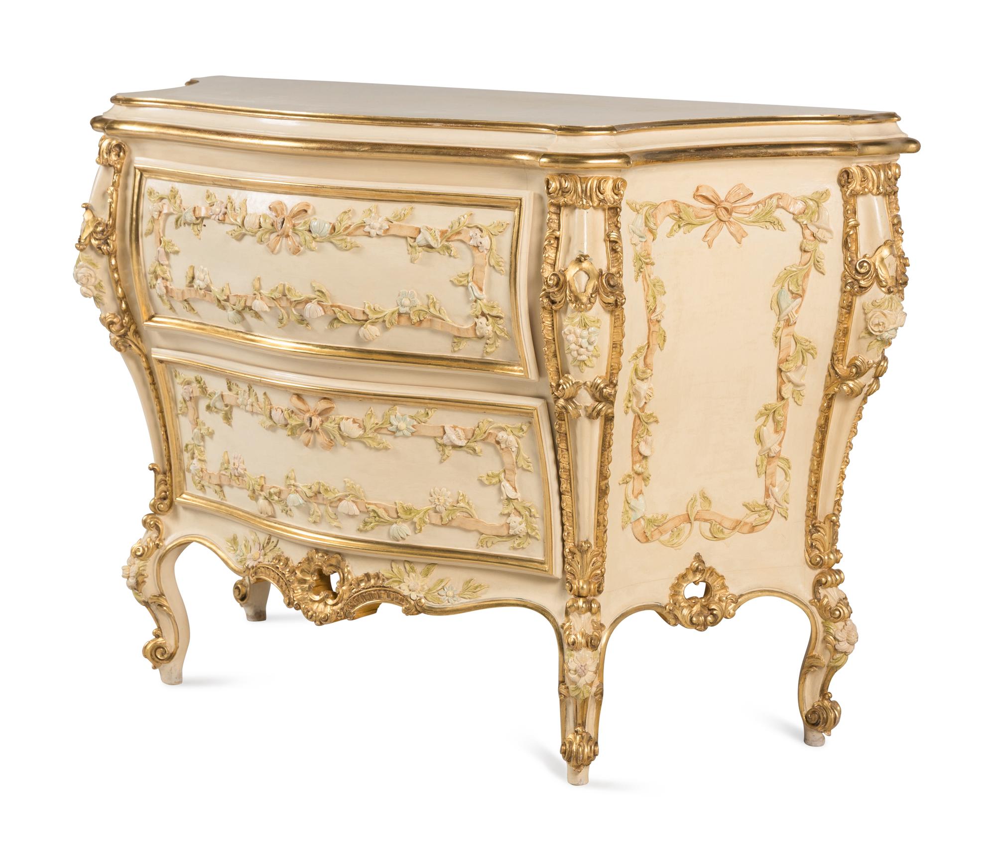 A Venetian Style Painted Bombé Commode