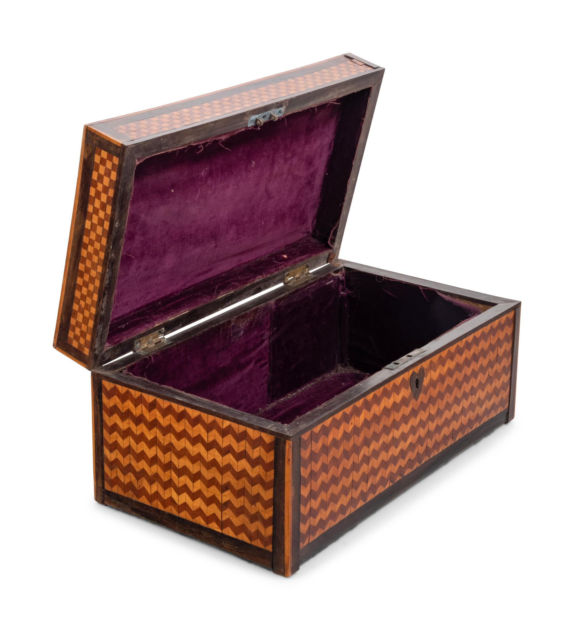 An English Satinwood, Mahogany and Marquetry Casket