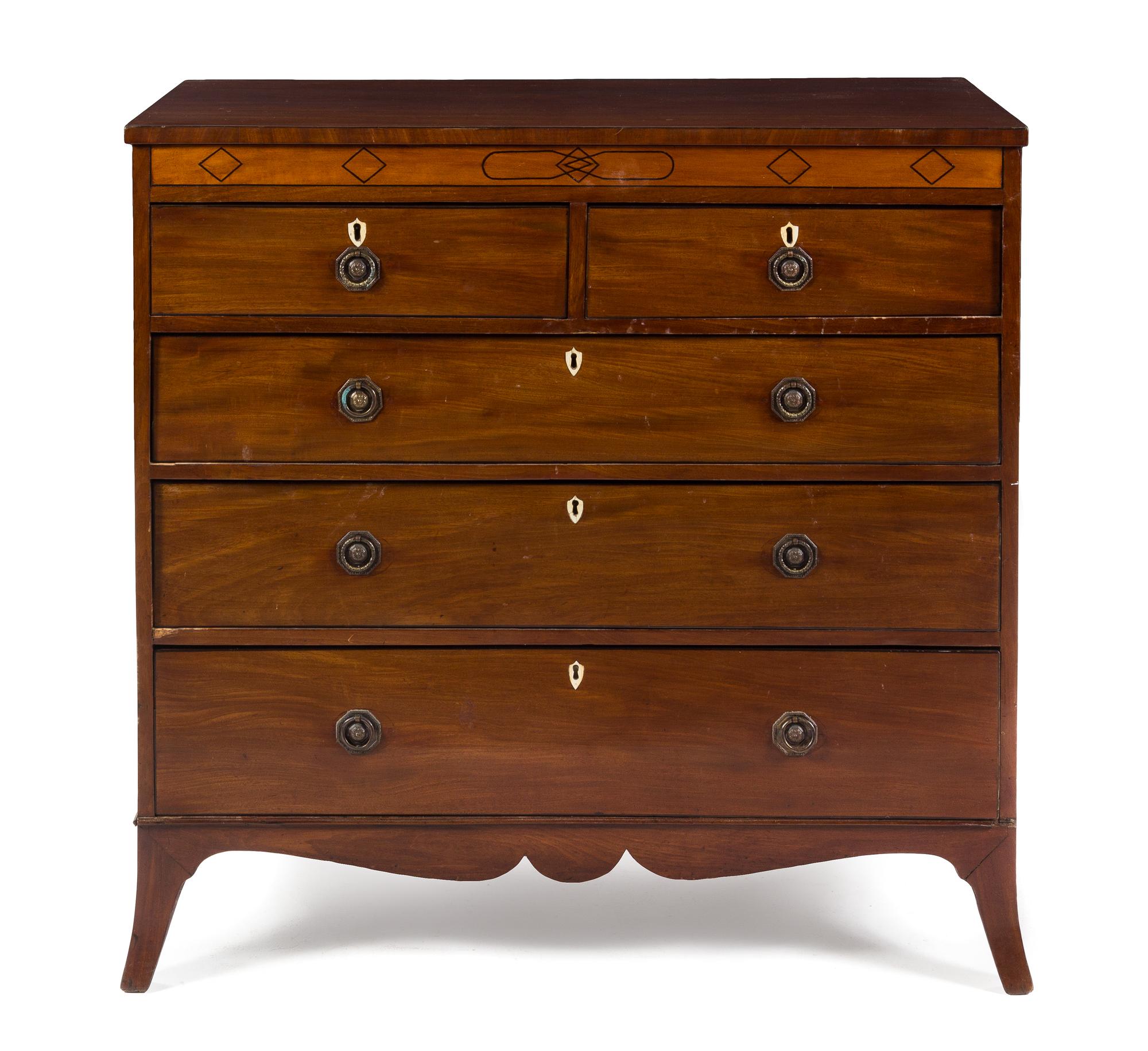 A Regency Mahogany Chest of Drawers Height 41 x width 42 1/2 x depth 19 inches. — 19TH CENTURY