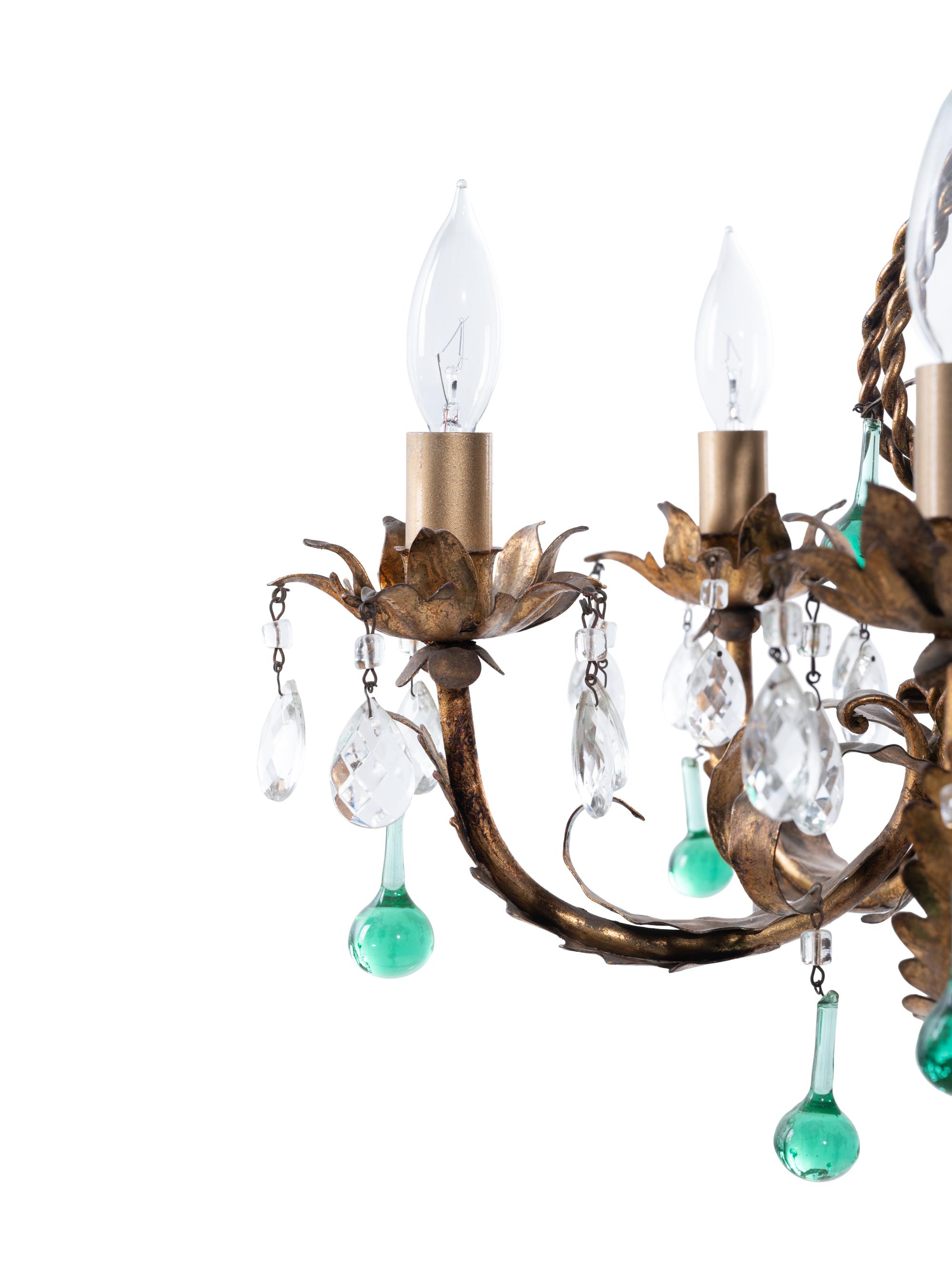 A Continental Gilt Metal Five-Light Chandelier