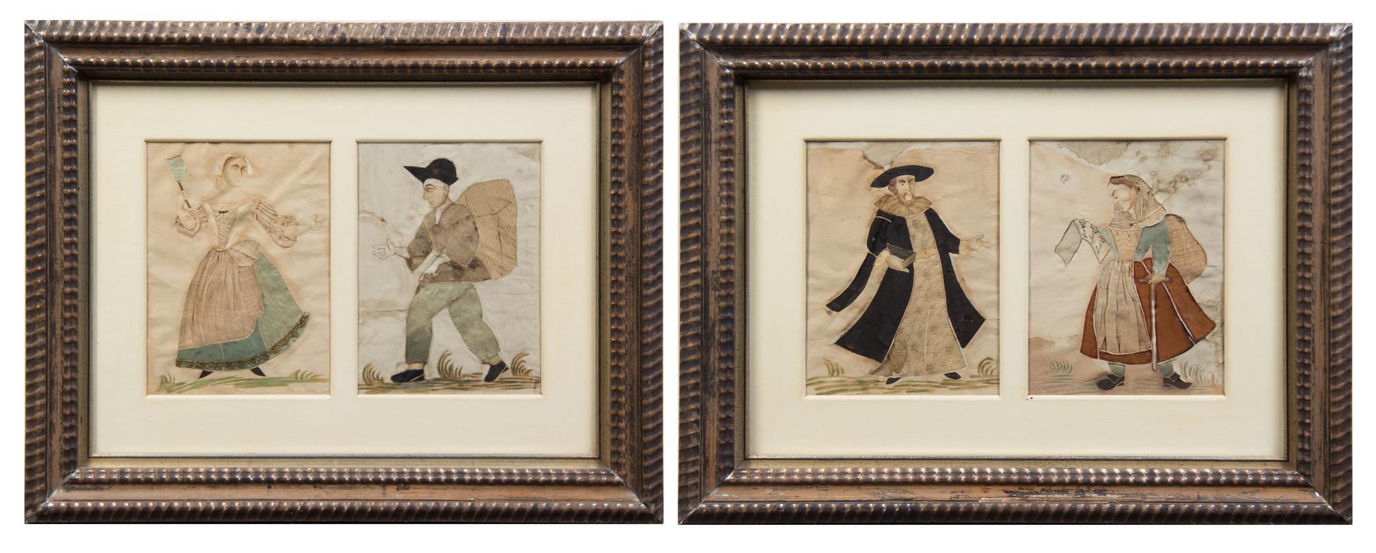 A Set of Four Paper Cut-Out Collages Each: 14 3/8 x 18 1/2 inches overall.