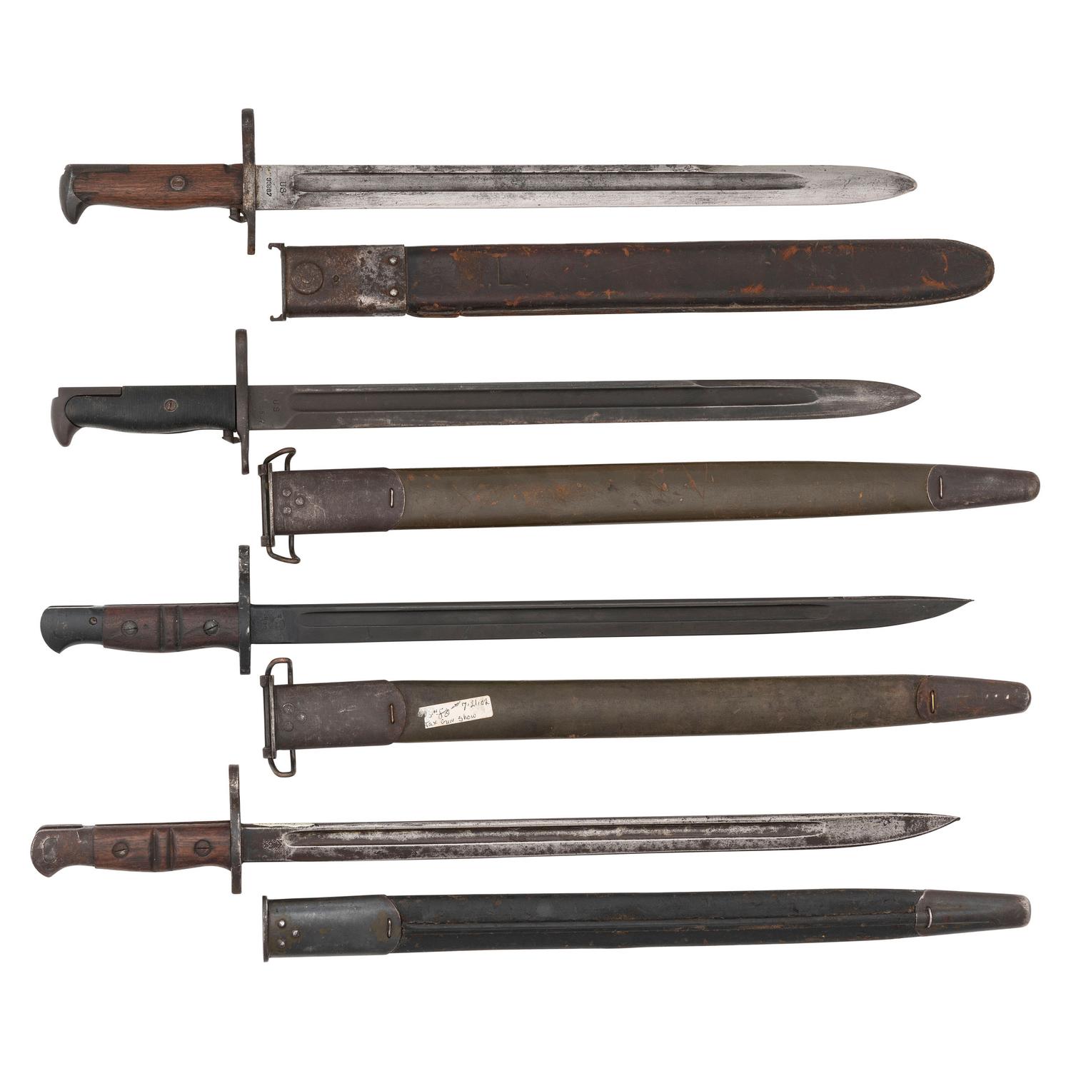 Lot of 4 WWI & WWII-era Bayonets Including: (2) U.S. M1905, U.S. M1917 & a British Contract P1913 remarked to U.S. M1917