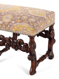 A Pair of William and Mary Style Carved Walnut Benches