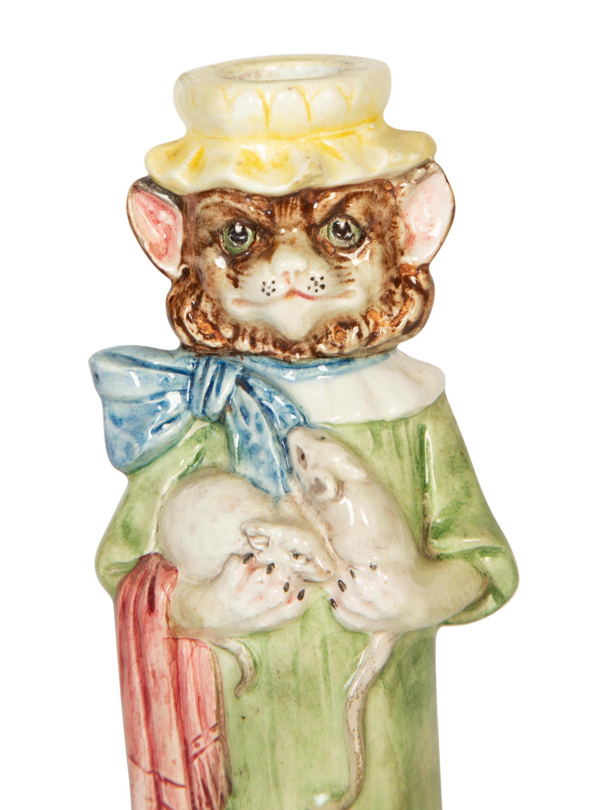 Two Majolica Cat Figural Table Articles