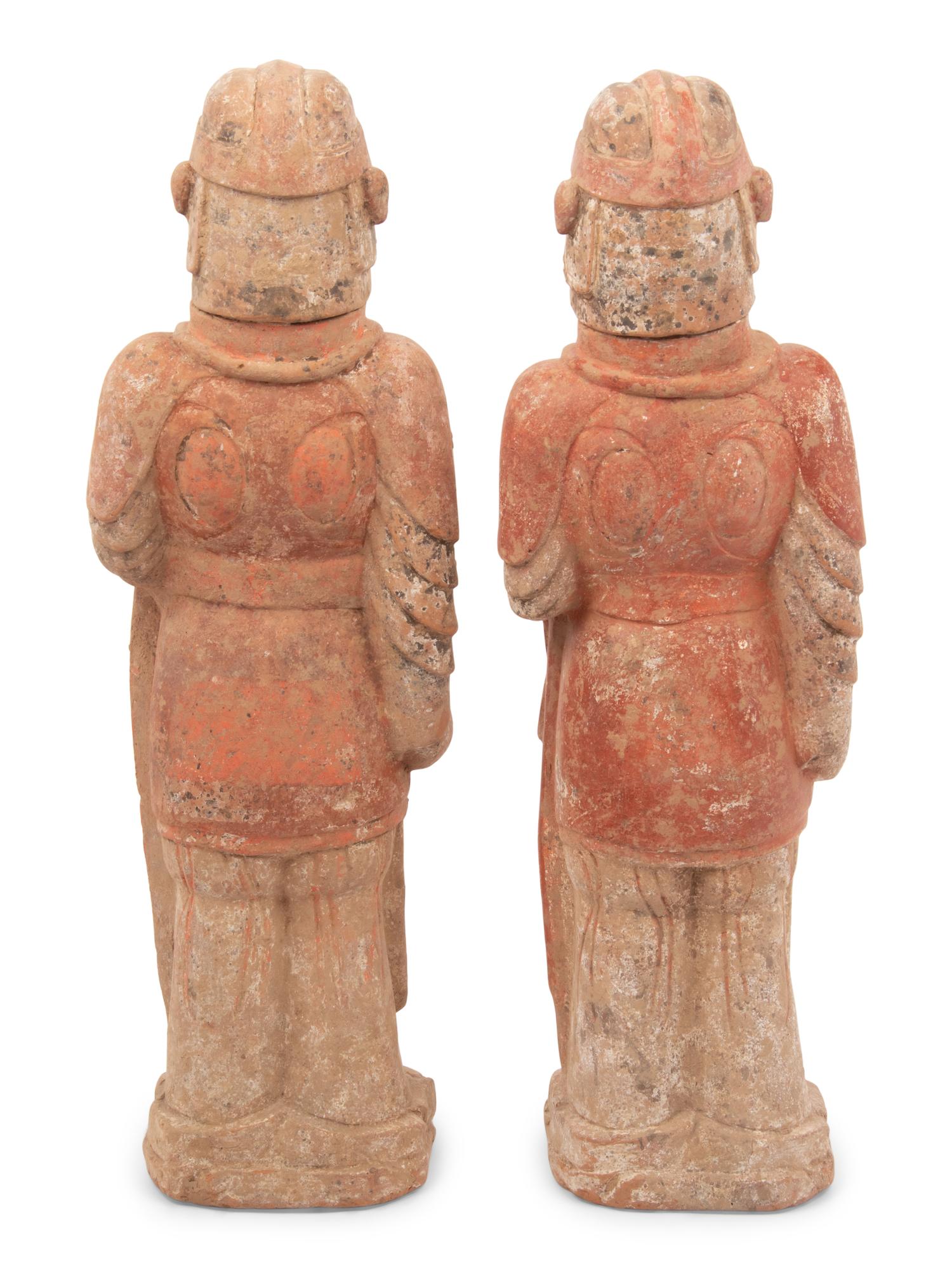 A Pair of Chinese Painted Pottery Figures of Warriors