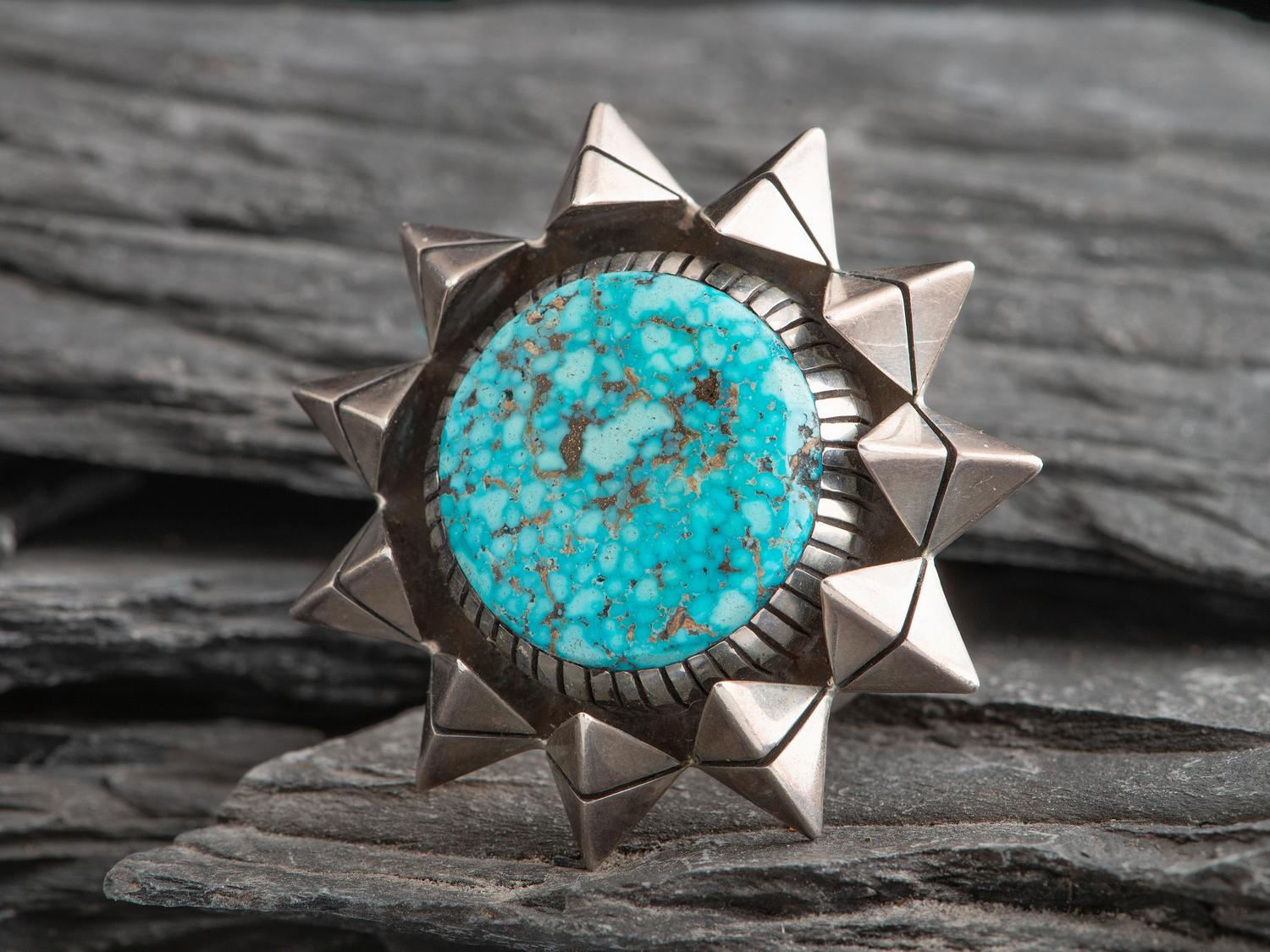 Sterling Silver and Kingman Turquoise Sunburst Ring