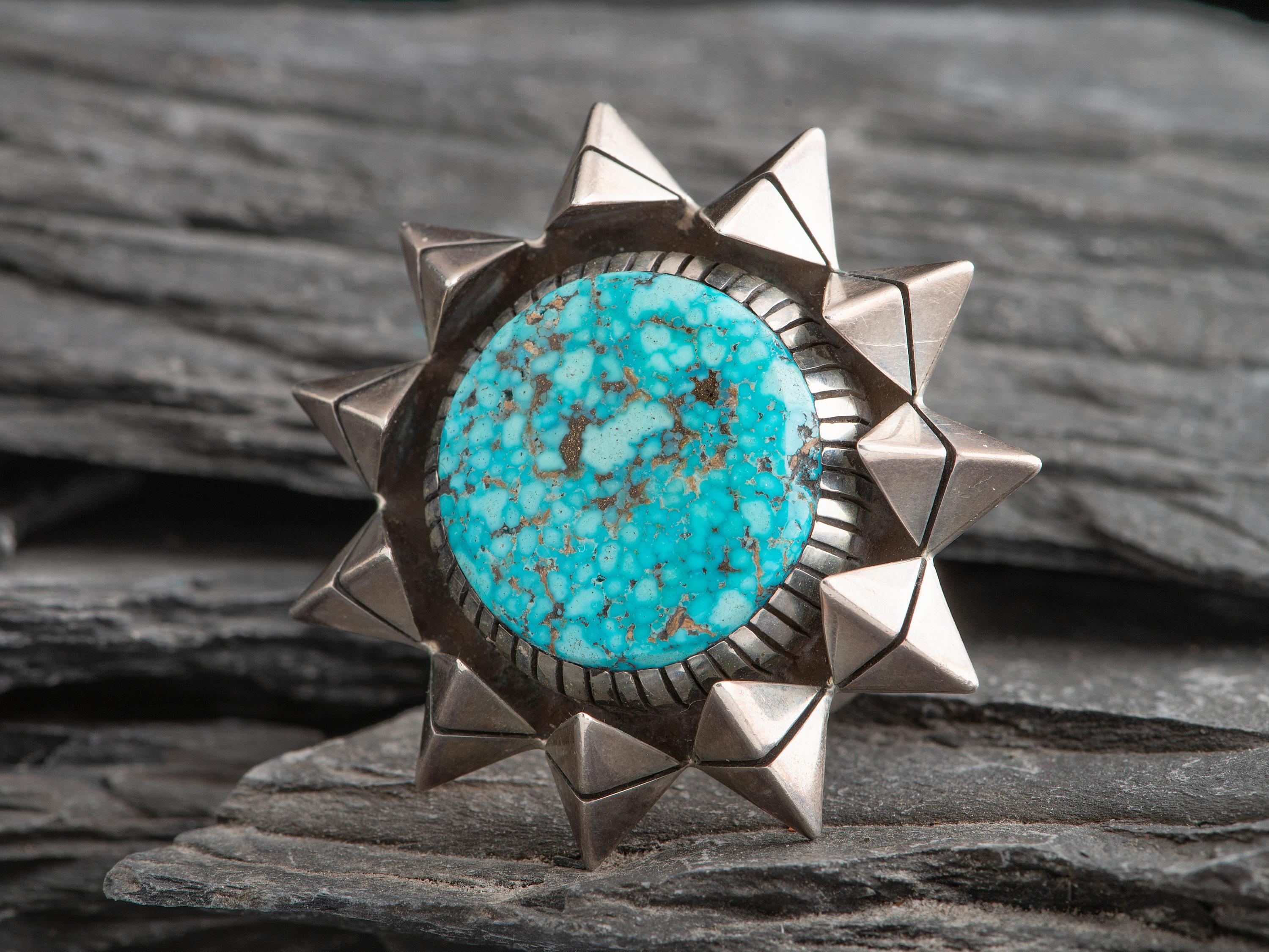 Sterling Silver and Kingman Turquoise Sunburst Ring