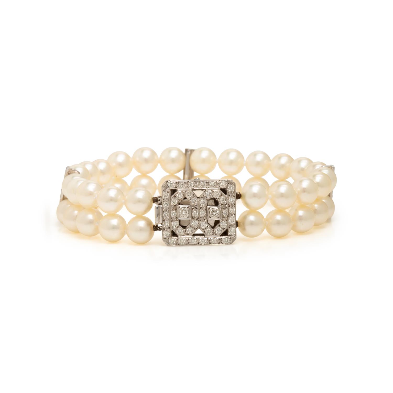 Cultured Pearl, Diamond, and White Gold Bracelet