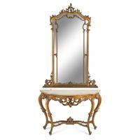 A Continental Giltwood and Onyx Console Table and Pier Mirror