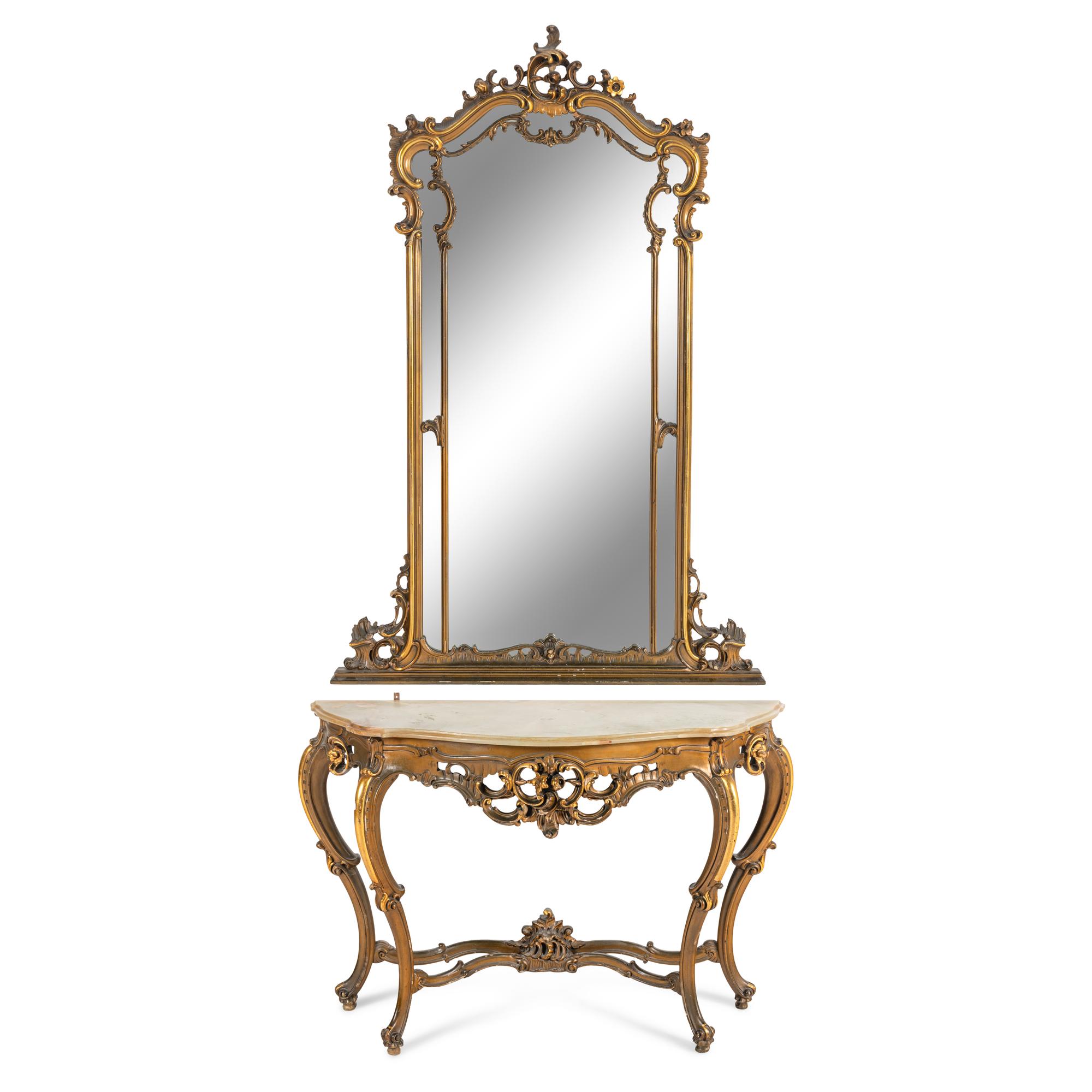 A Continental Giltwood and Onyx Console Table and Pier Mirror