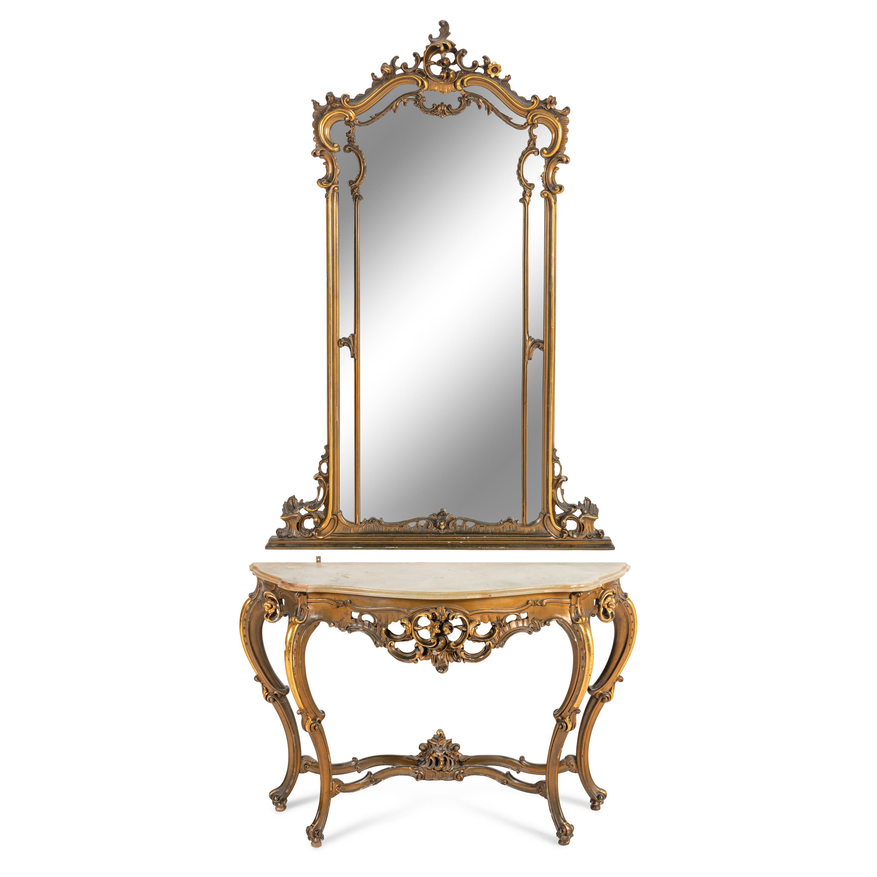 A Continental Giltwood and Onyx Console Table and Pier Mirror