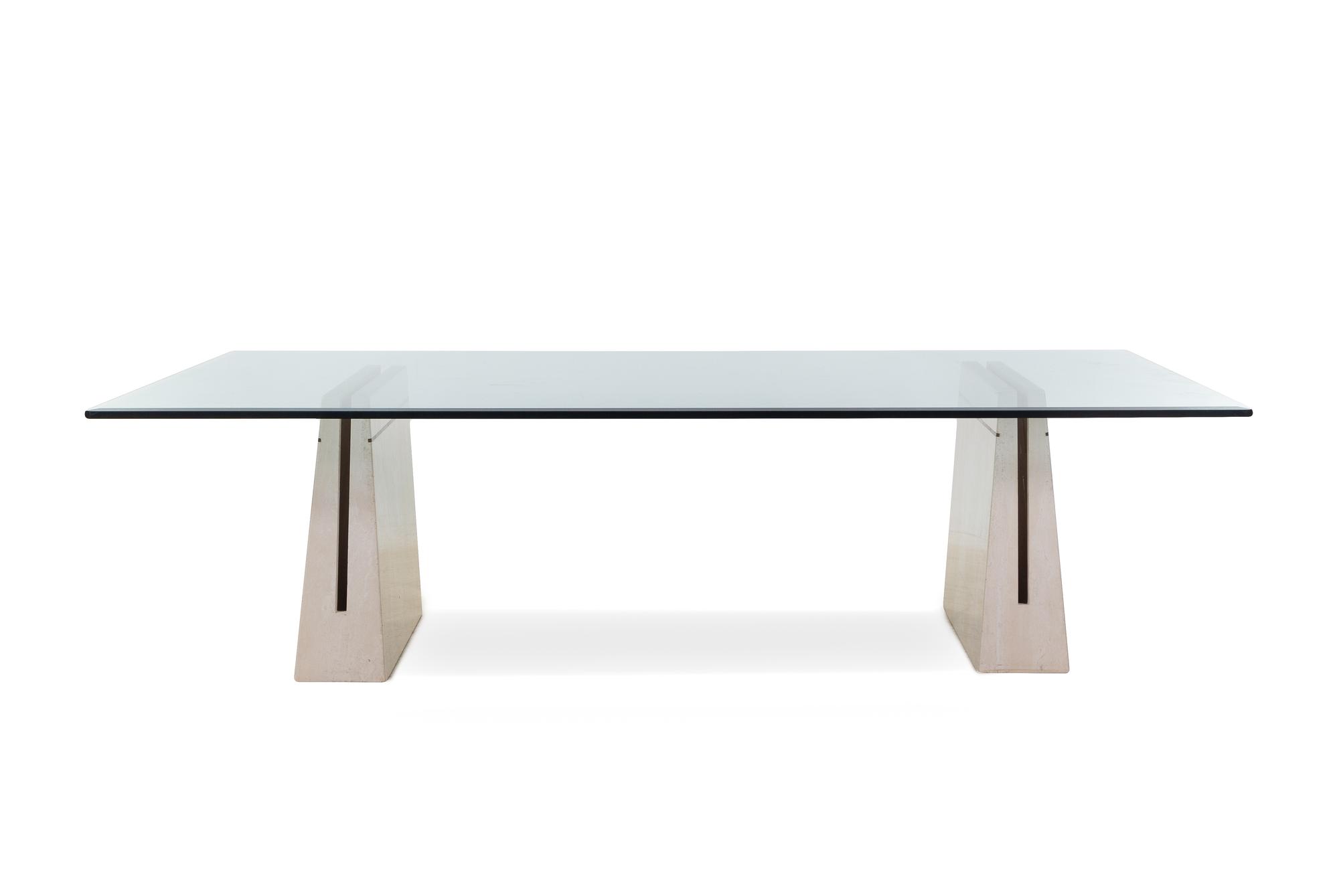 A Glass, Brass, and Marble Dining Table