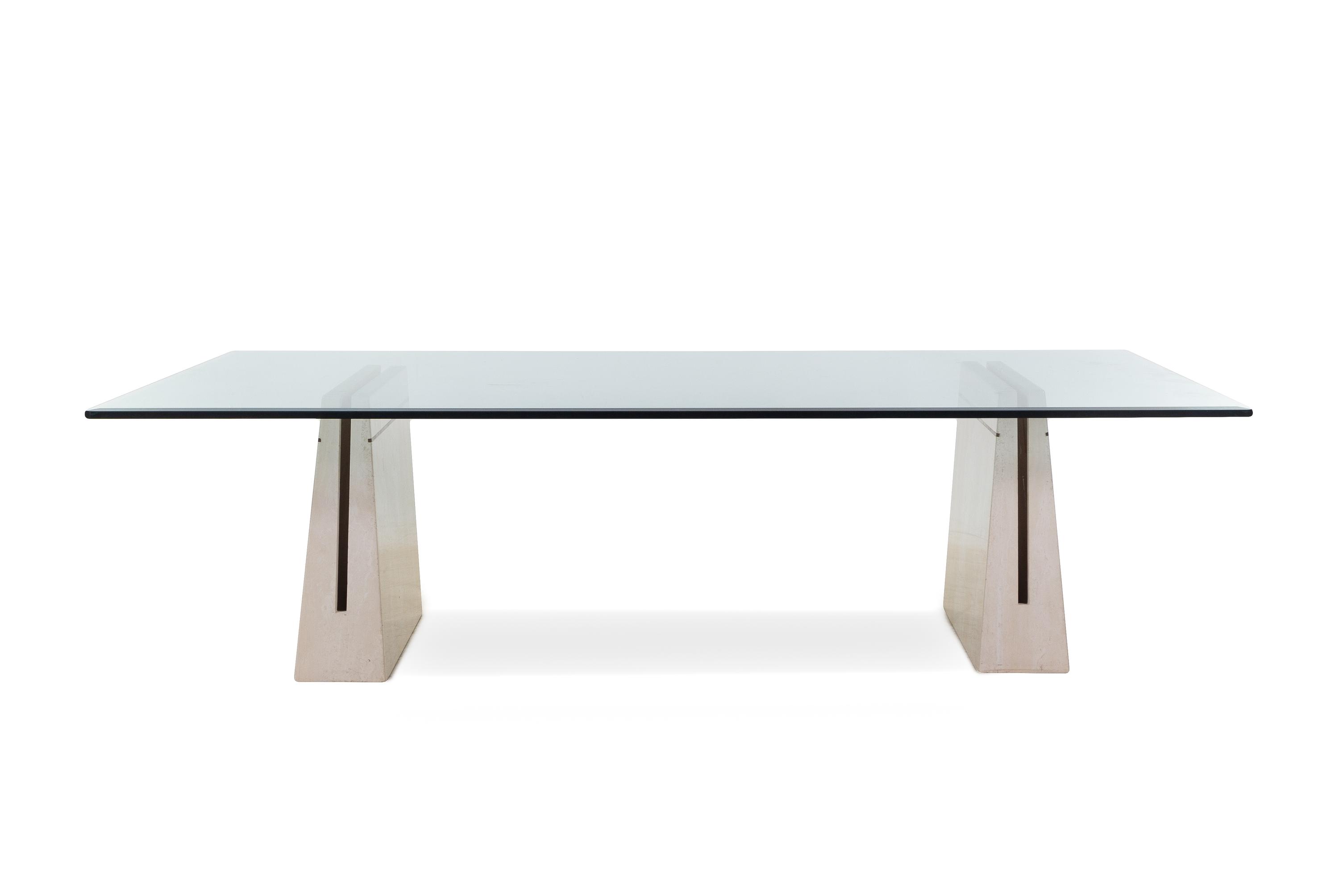 A Glass, Brass, and Marble Dining Table