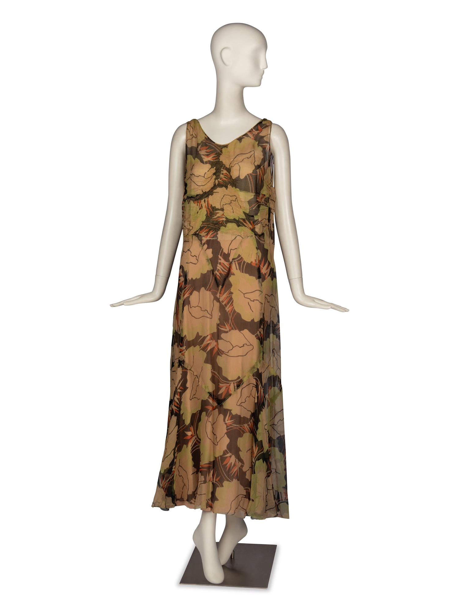 Molyneux Print Chiffon Gown and Cape, 1930s