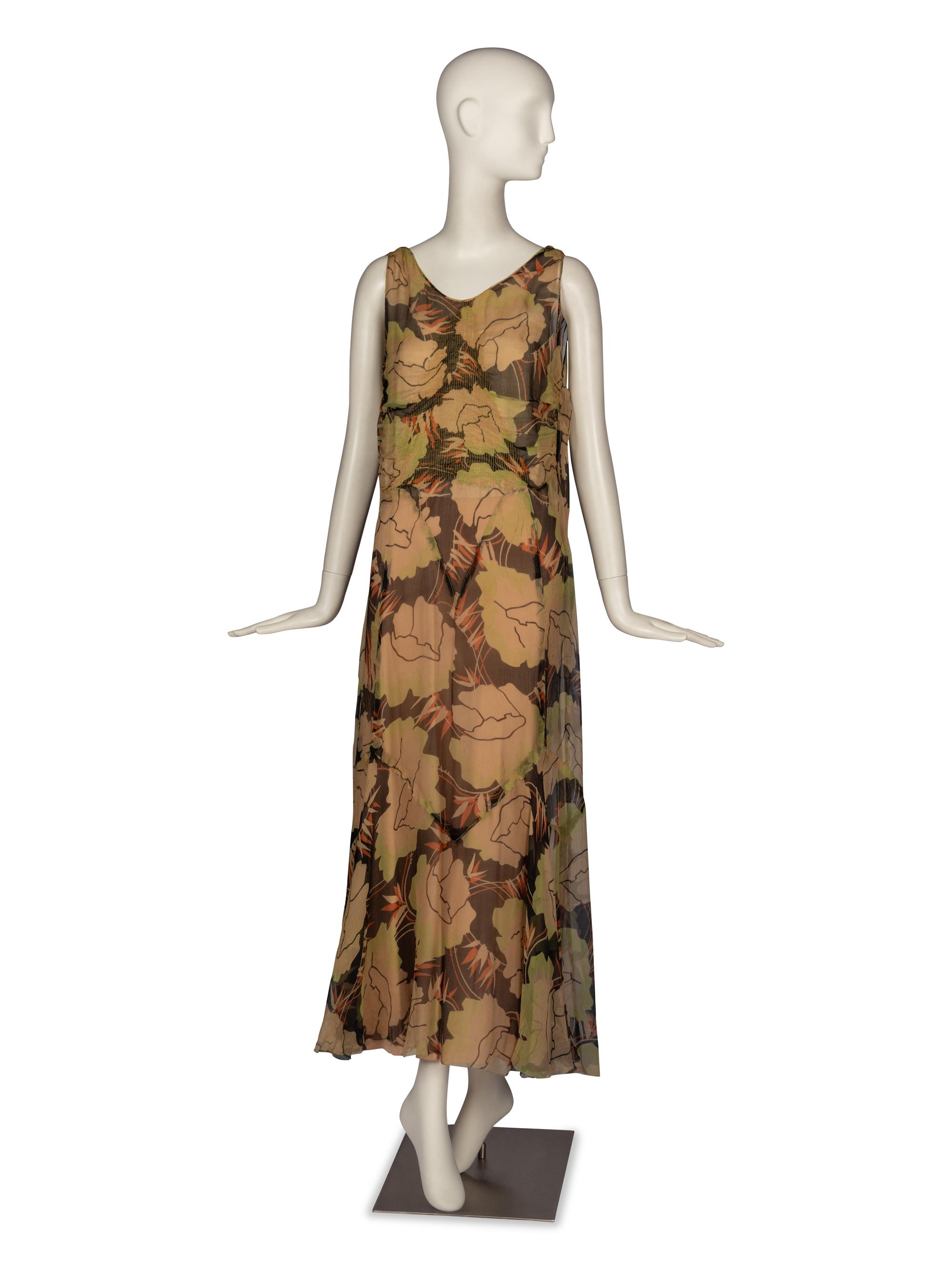 Molyneux Print Chiffon Gown and Cape, 1930s