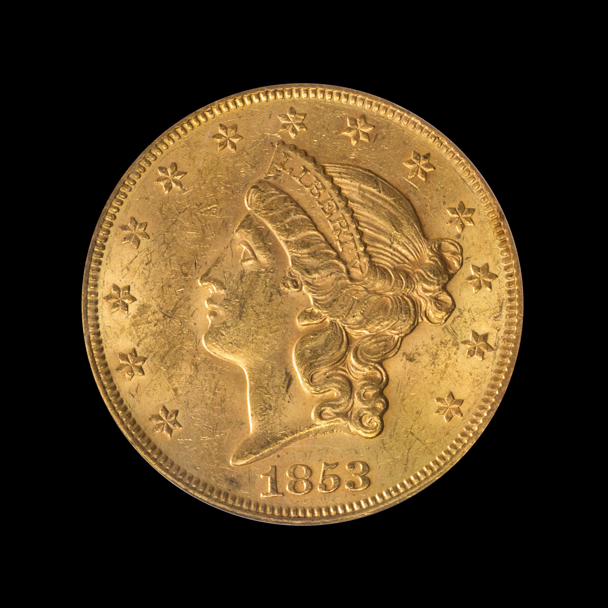 A United States 1853 Liberty Head $20 Gold Coin