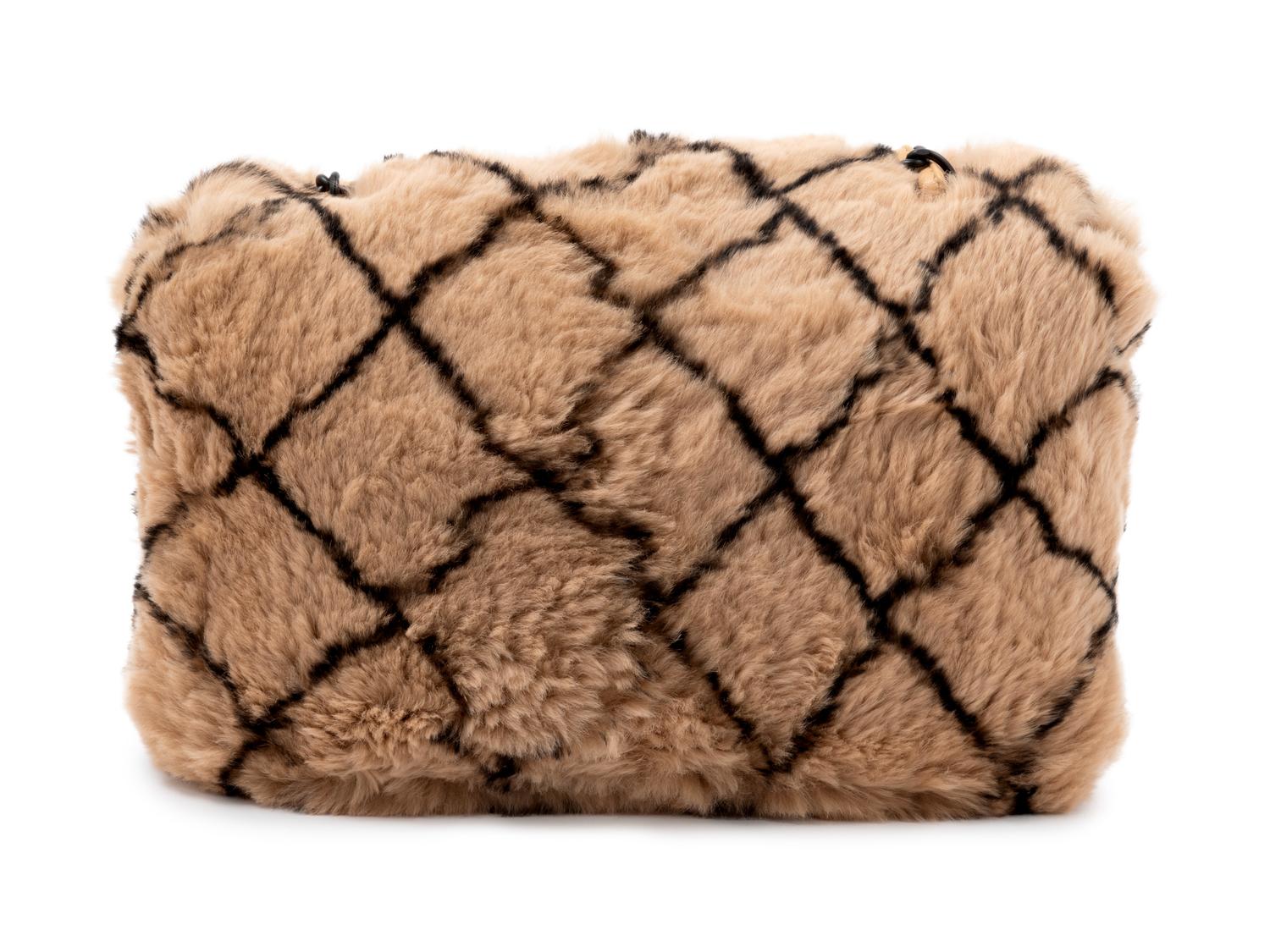 Chanel Tan and Black Fur Flap Handbag, 2000-02