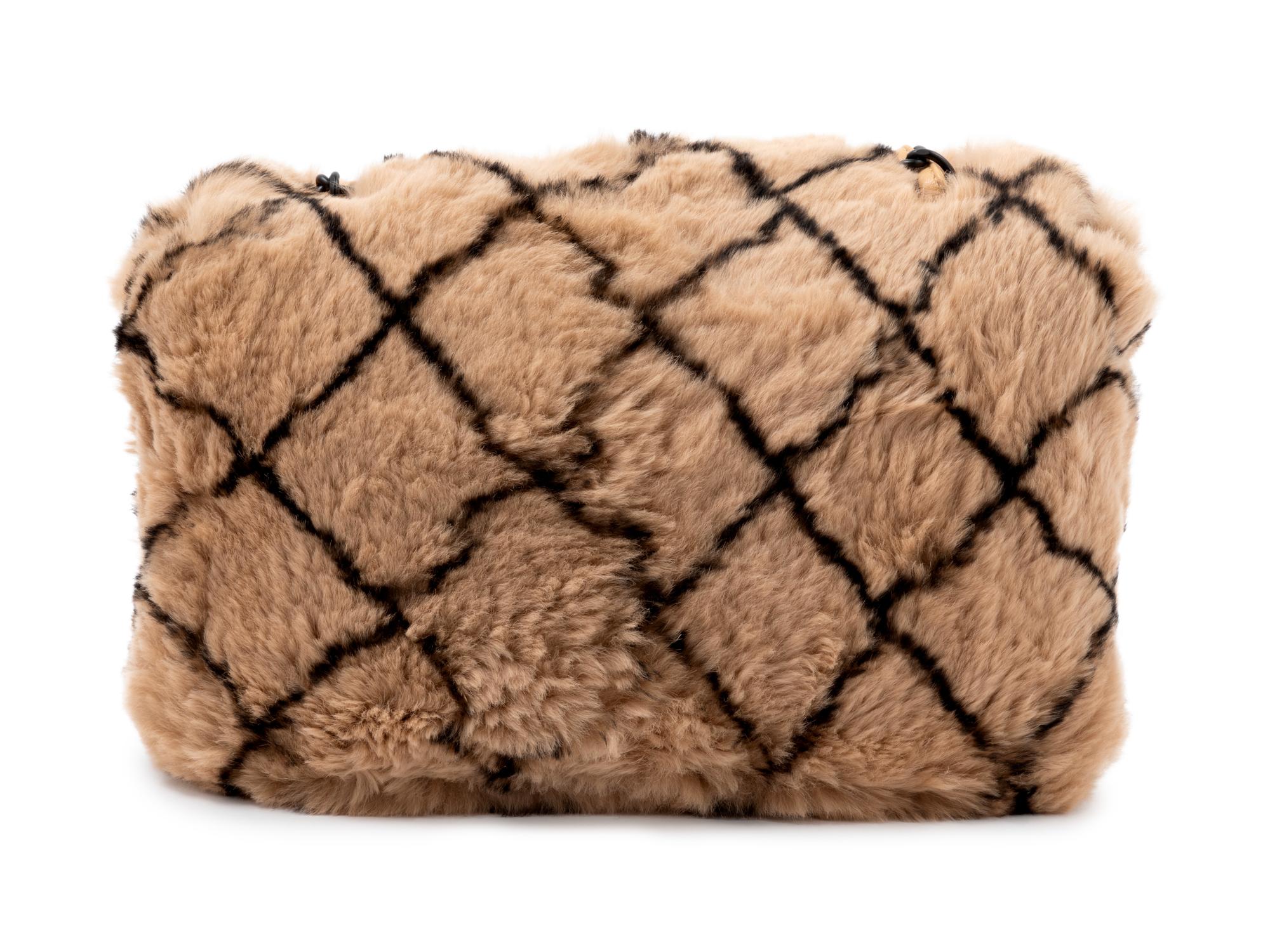 Chanel Tan and Black Fur Flap Handbag, 2000-02