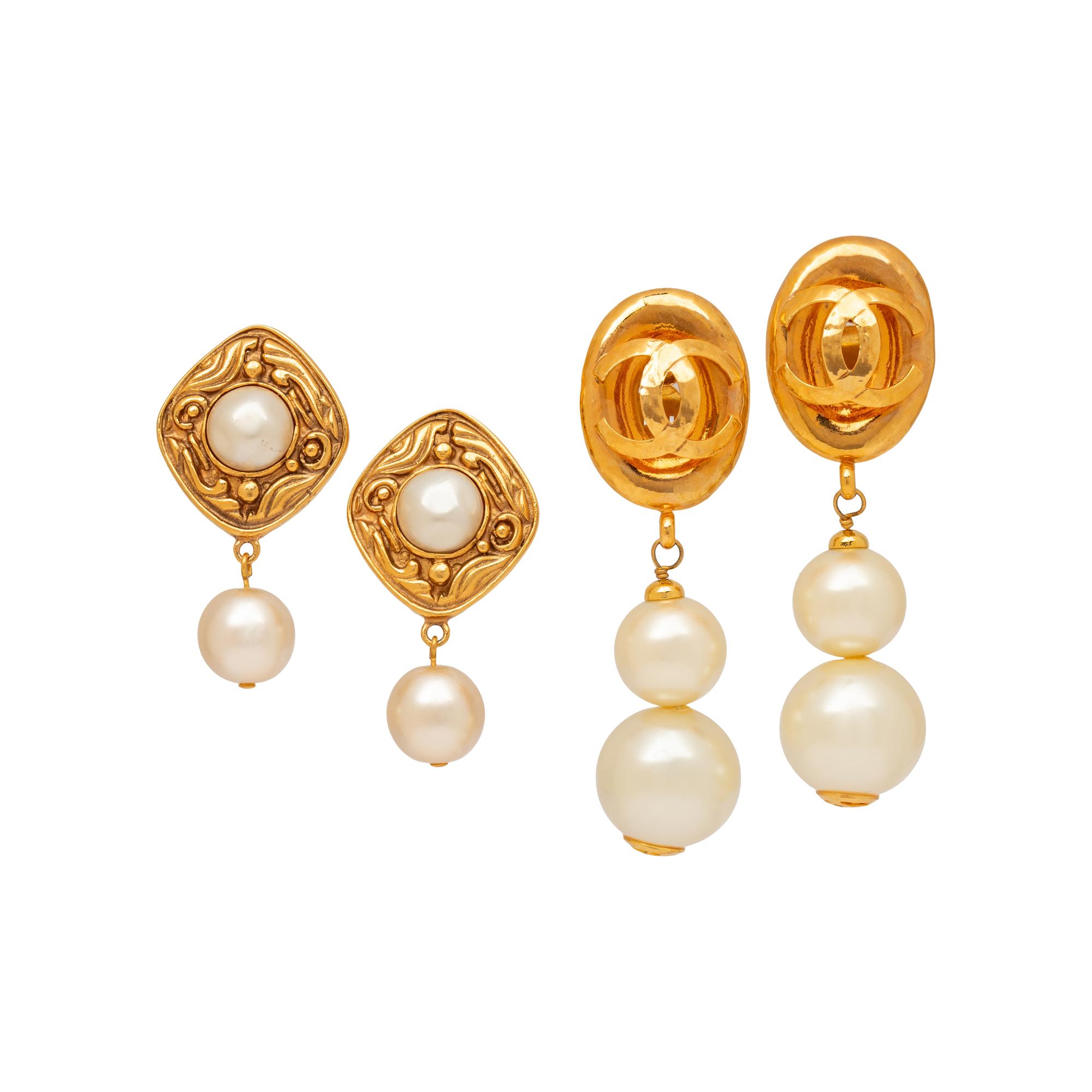 Chanel, Two Pairs of Gripoix Pearl Drop Ear Clips