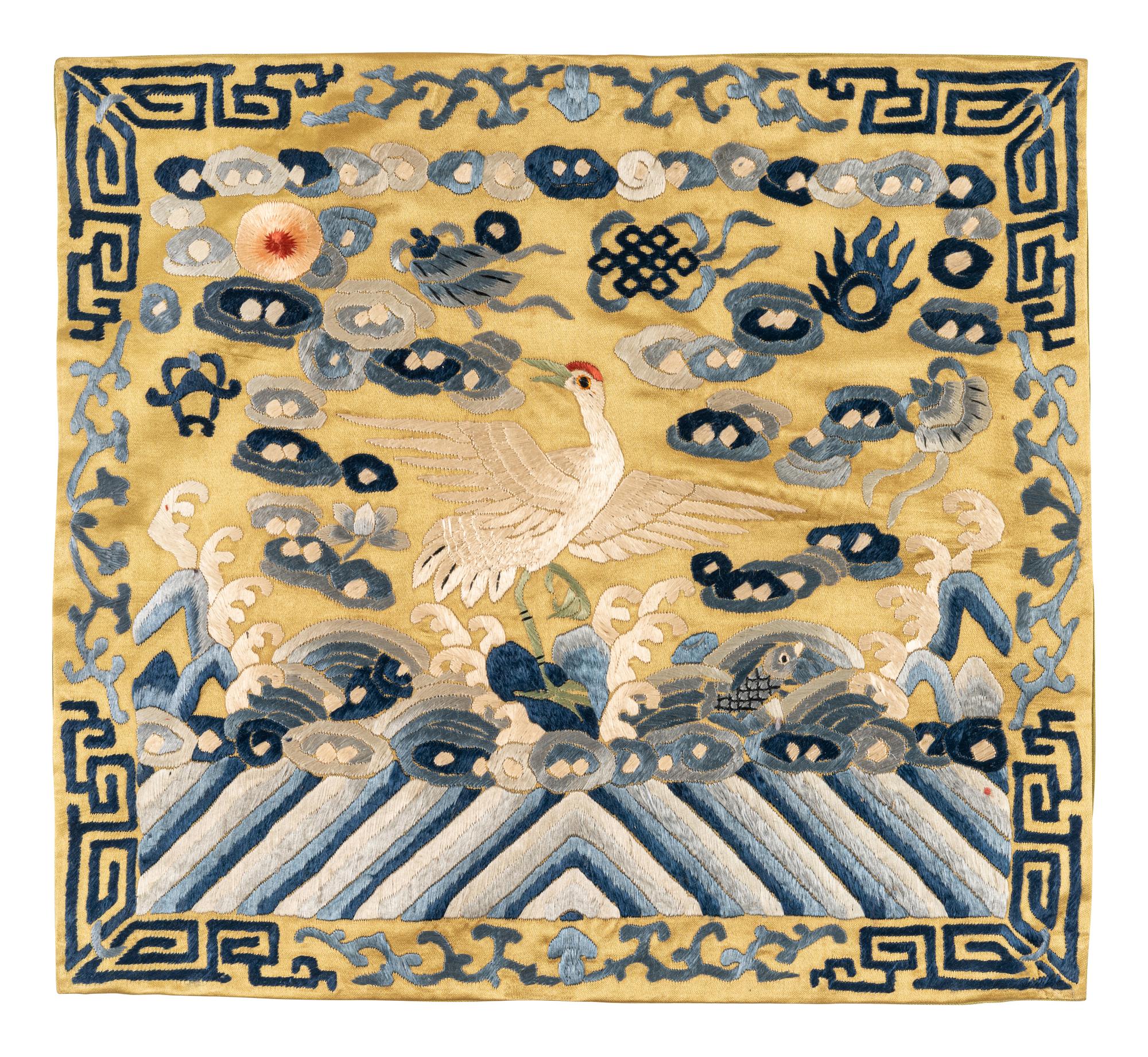 Four Embroidered Silk Rank Badges, Buzi