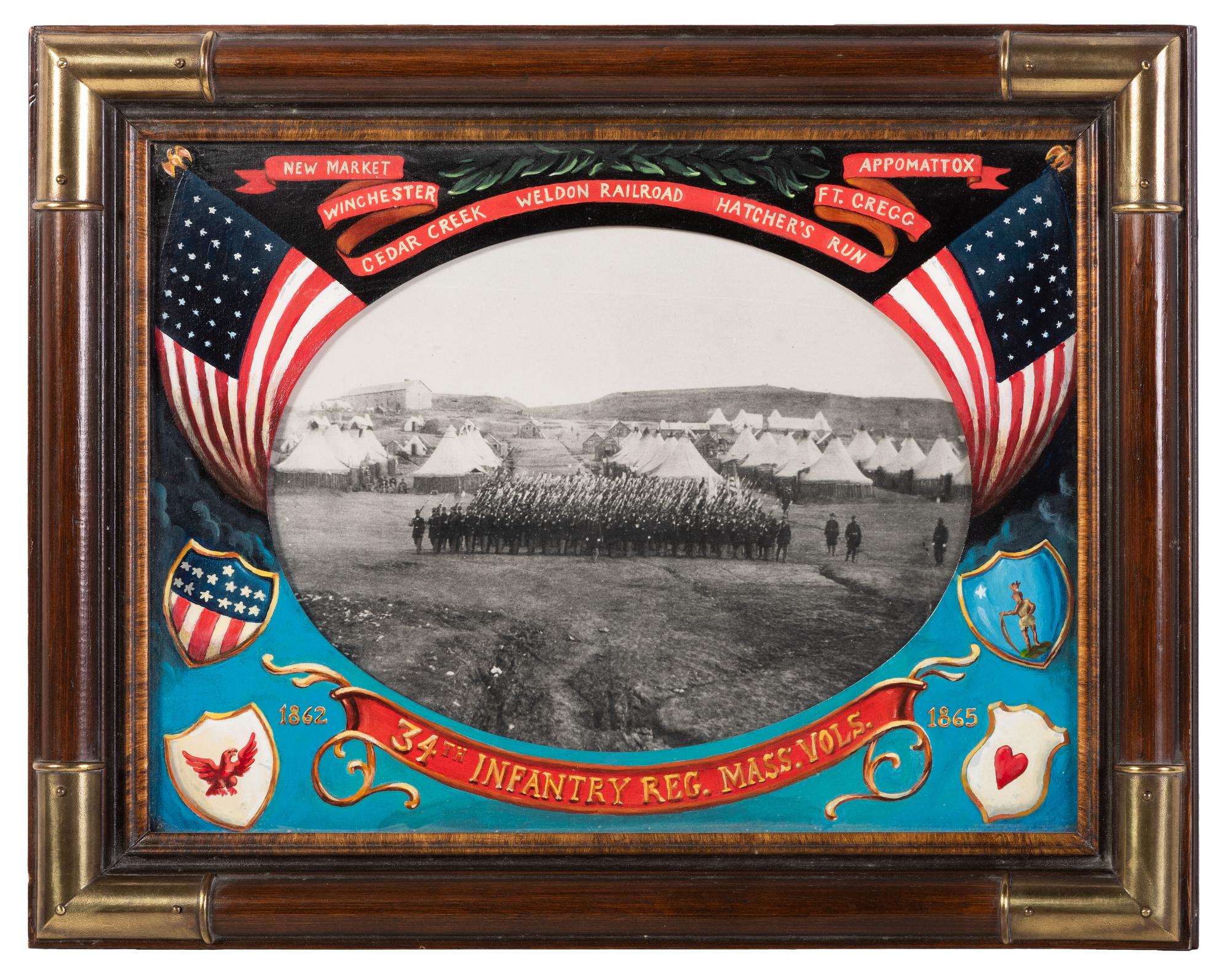 [CIVIL WAR] Colonel's shoulder straps & insignia attrib. to 34th MA Inf., with commemorative display