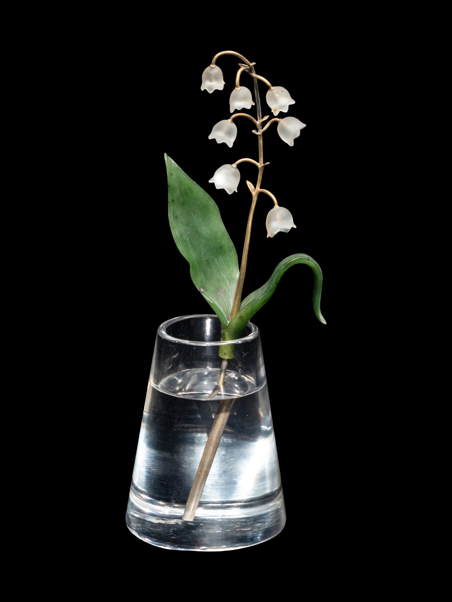 An Important Cartier Carved Rock Crystal, Aventurine and Moonstone Lily of the Valley Flower Study
