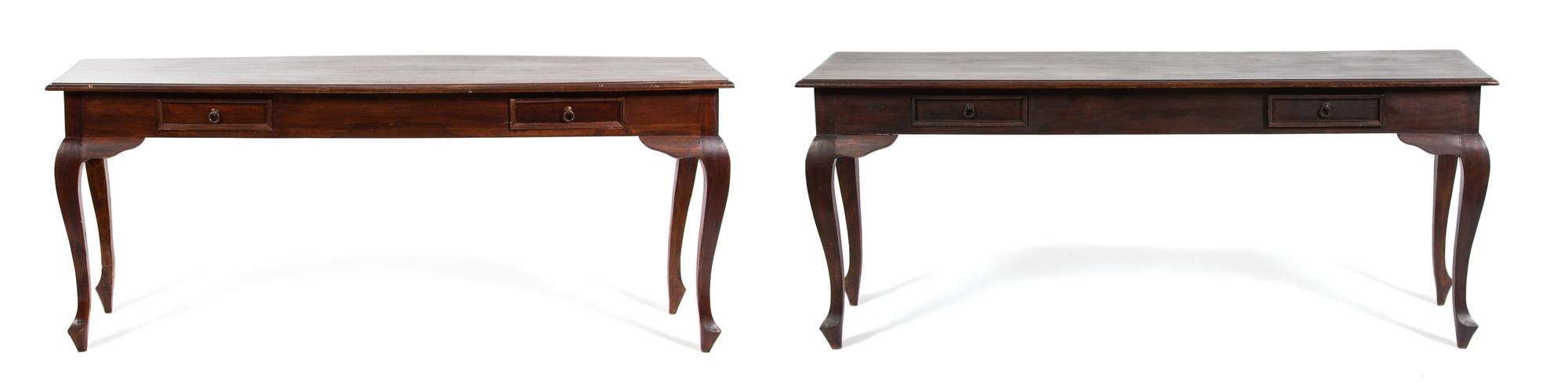 A Near Pair of French Provincial Style Console Tables Height 30 x width 70 1/2 x depth 19 1/2 inches. — 20TH CENTURY