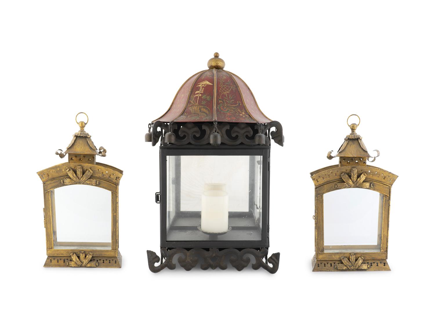 Three Metal Pagoda-form Wall Lanterns — 20TH CENTURY