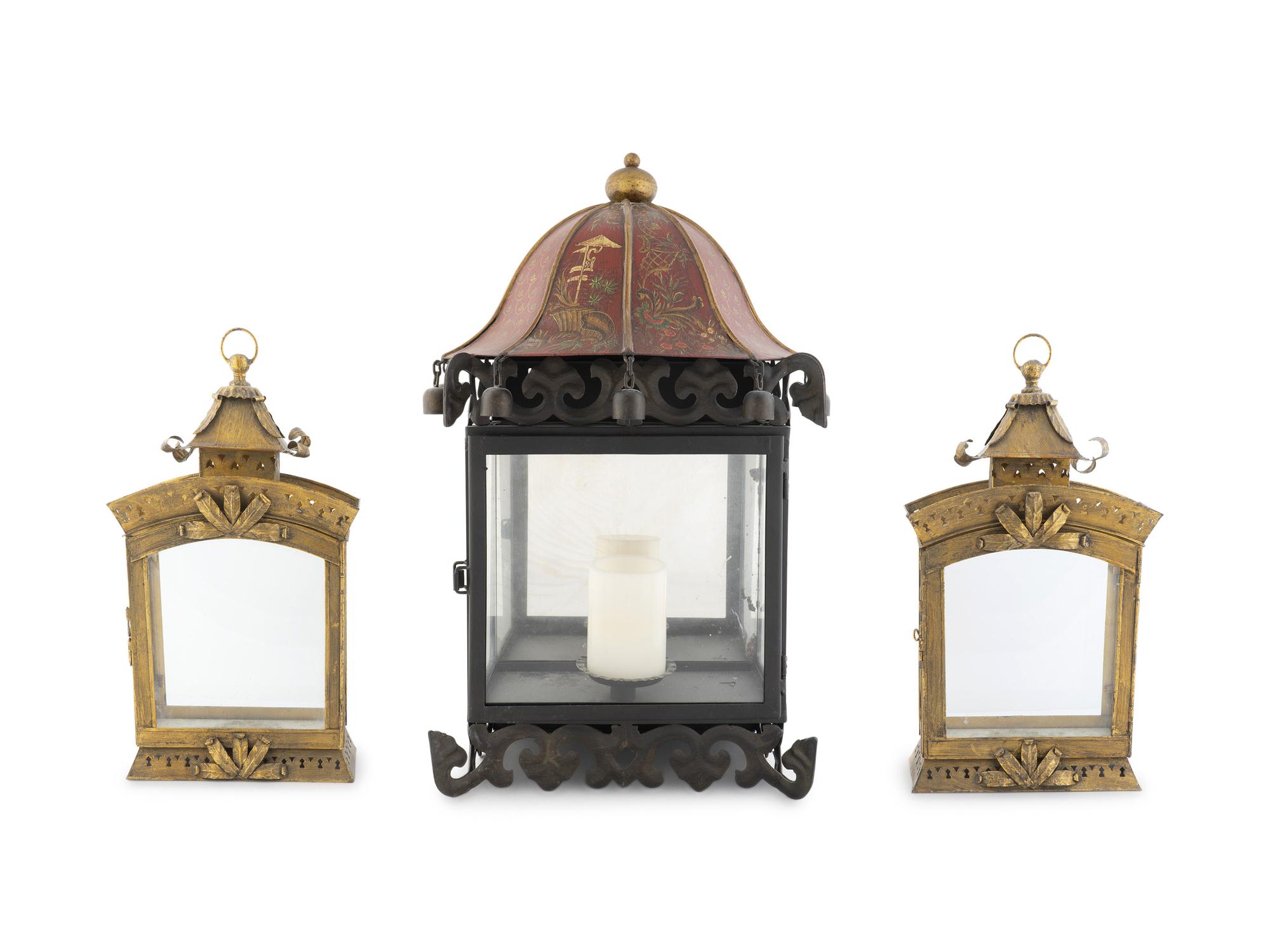 Three Metal Pagoda-form Wall Lanterns — 20TH CENTURY