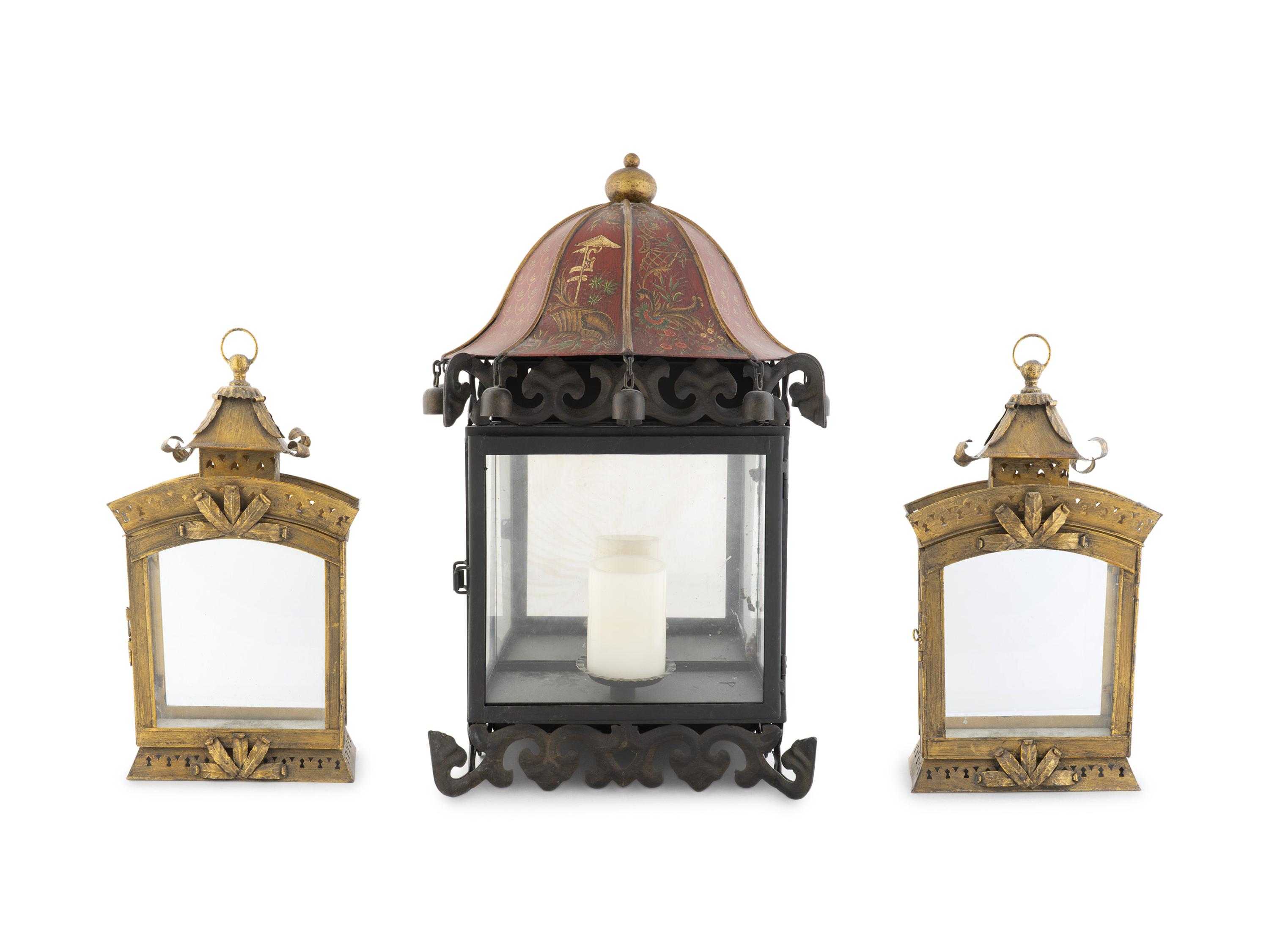 Three Metal Pagoda-form Wall Lanterns — 20TH CENTURY