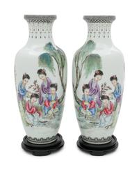 A Pair of Famille Rose Porcelain Vases