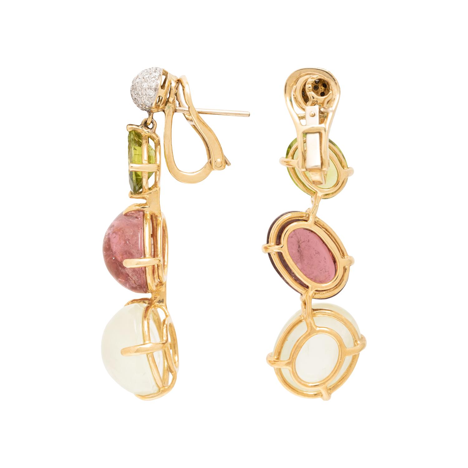 YELLOW GOLD AND MULTIGEM EARCLIPS
