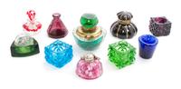 Ten Glass Inkwells, Height of tallest 4 inches.