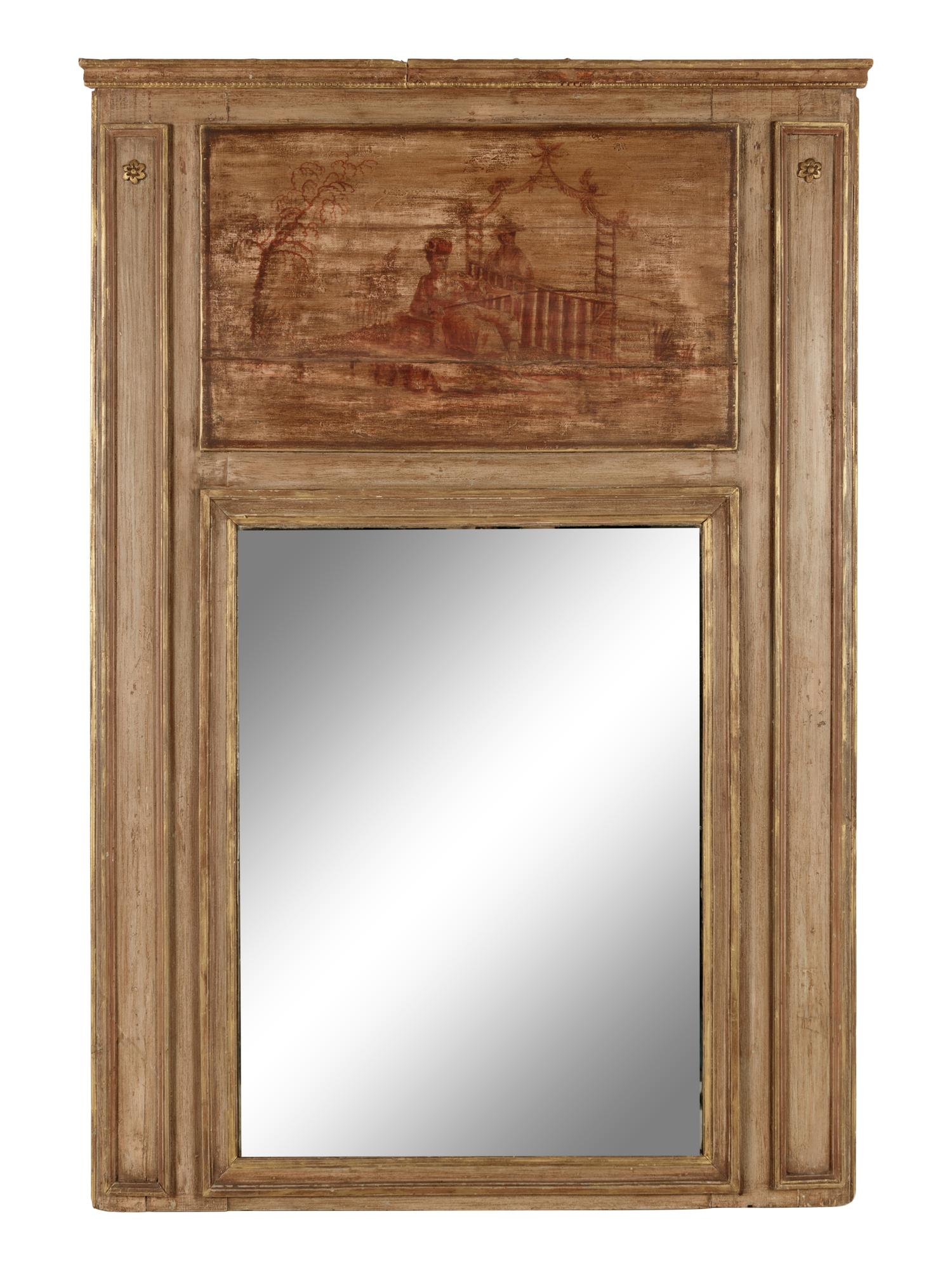 A French Style Painted and Parcel Gilt Trumeau Mirror