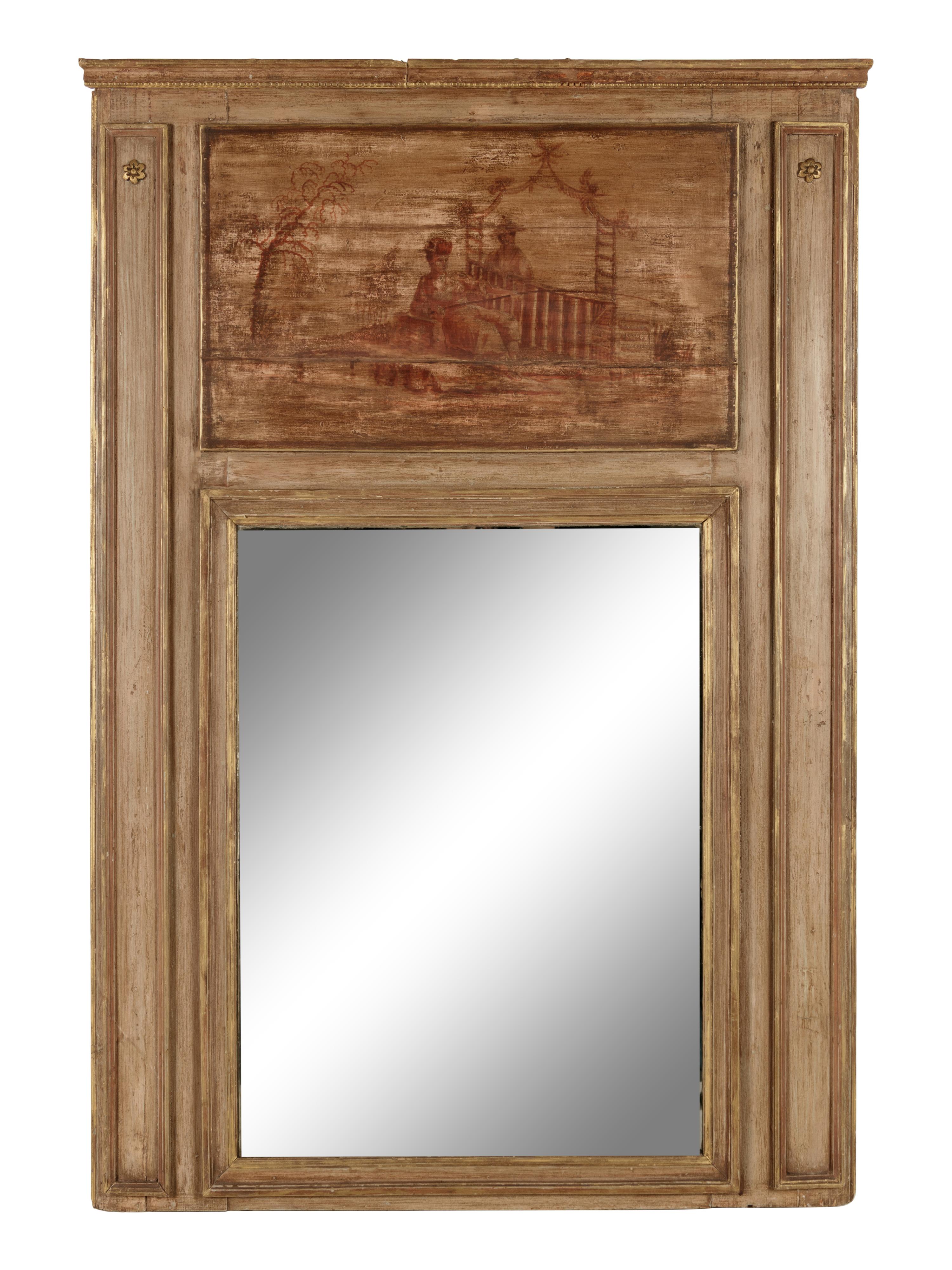 A French Style Painted and Parcel Gilt Trumeau Mirror