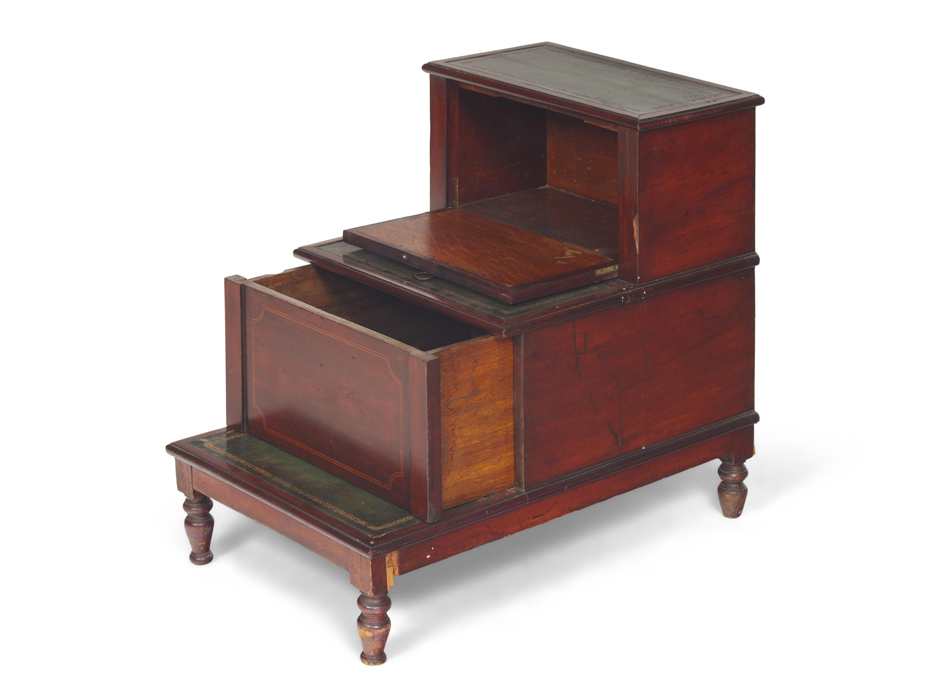 A Set of Regency Mahogany and Leather Bed Steps