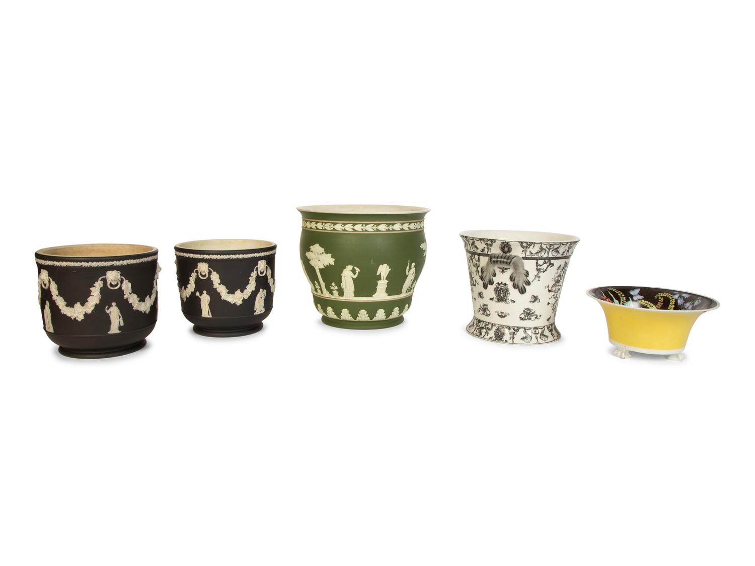 A Group of Five Porcelain Jardinières or Cache Pots