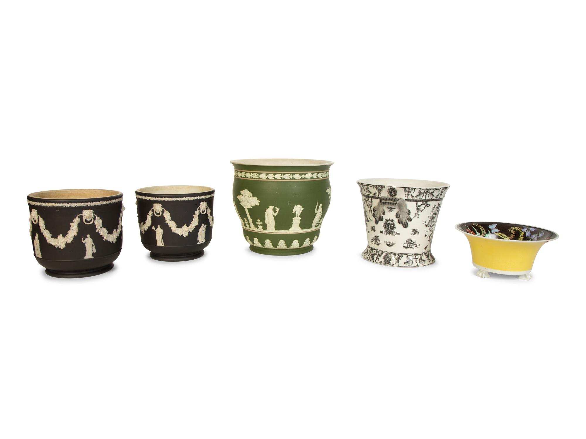 A Group of Five Porcelain Jardinières or Cache Pots