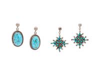Navajo and Zuni Silver and Turquoise Earrings